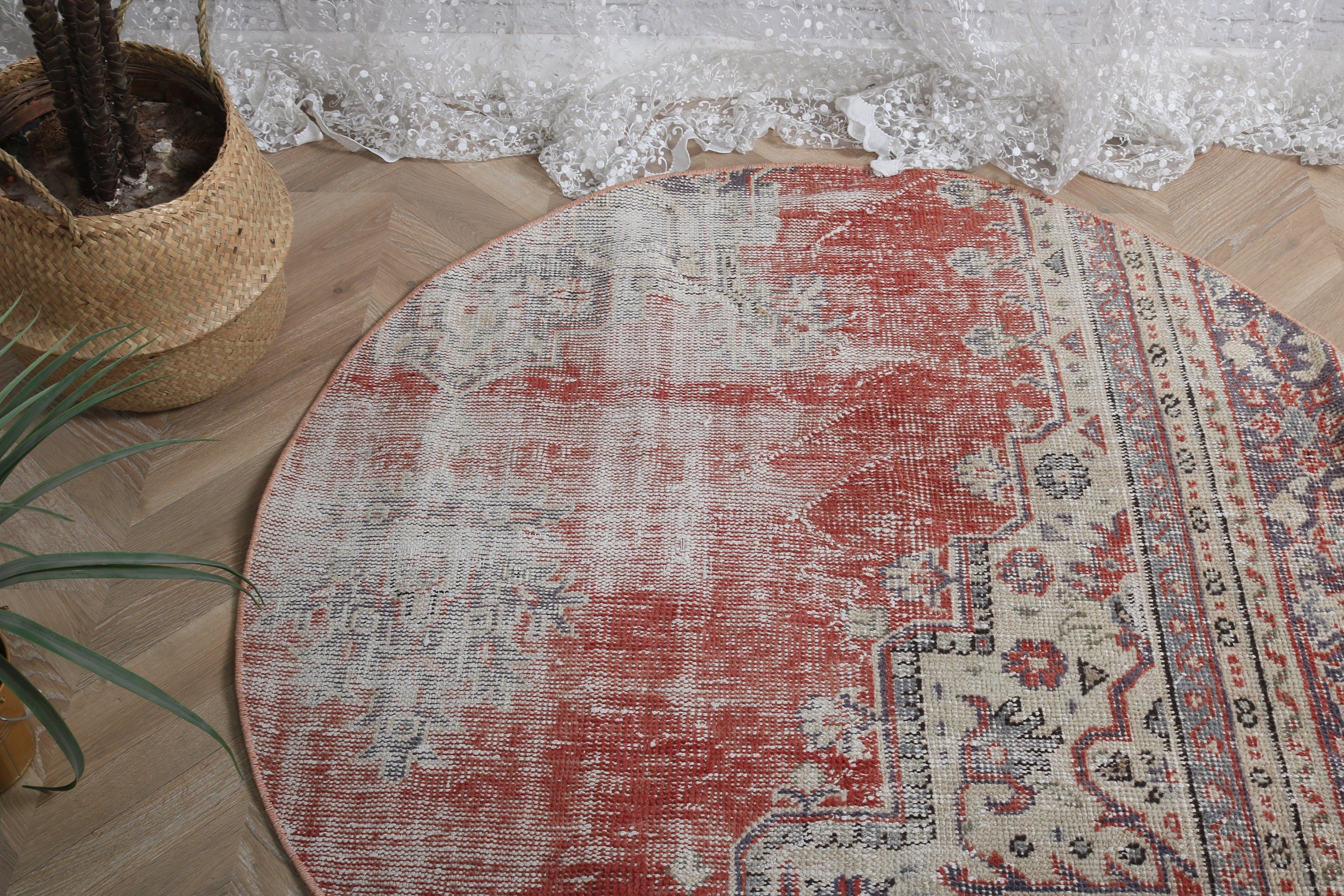 Boho Vurgulu Halı, Türk Halıları, Yatak Odası Halıları, Vintage Vurgulu Halılar, Ev Dekorasyonu Halısı, 4x4.1 ft Aksanlı Halılar, Kırmızı Oryantal Halılar, Vintage Halılar