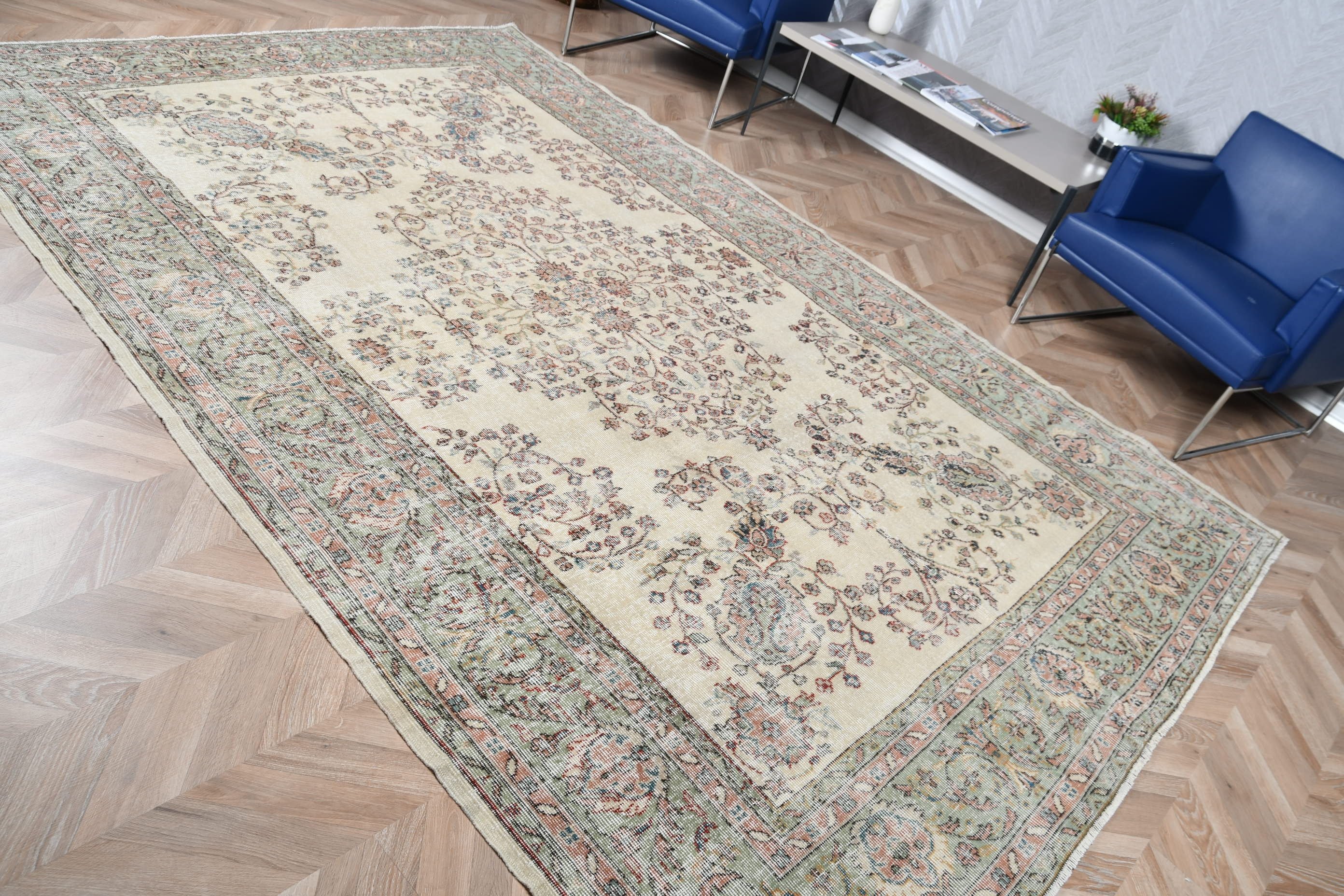 7.1x10.6 ft Büyük Boy Halılar, Salon Halıları, Mutfak Halısı, Bej Antika Halı, Vintage Halı, Türk Halısı, Oturma Odası Halısı, Salon Halısı, Havalı Halı