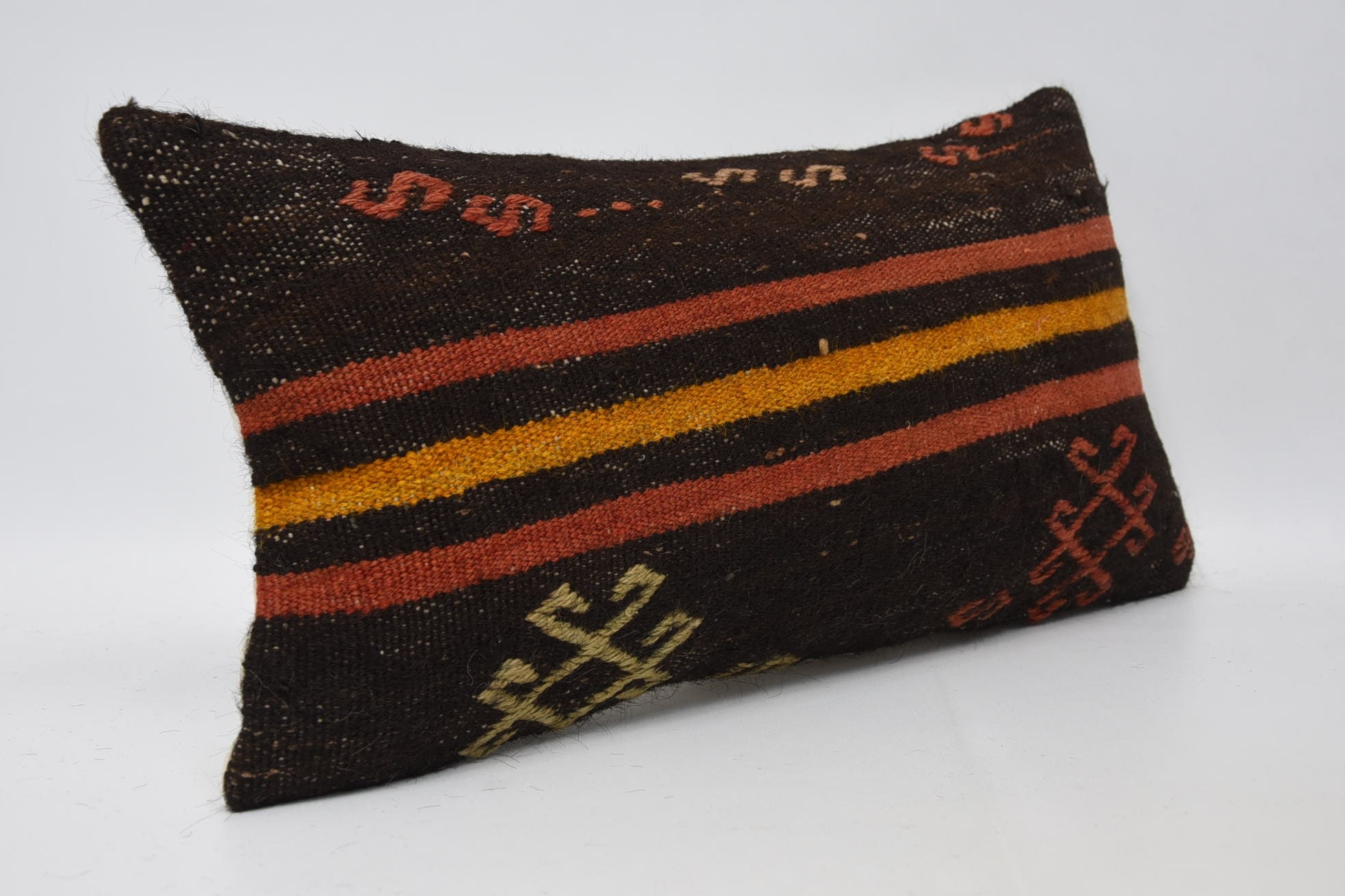 Antique Pillows, Car Pillow, 12"x24" Black Cushion Cover, Decorative Pillow Case, Kilim Rug Pillow Cover, Kilim Cushion Sham, Boho Pillow