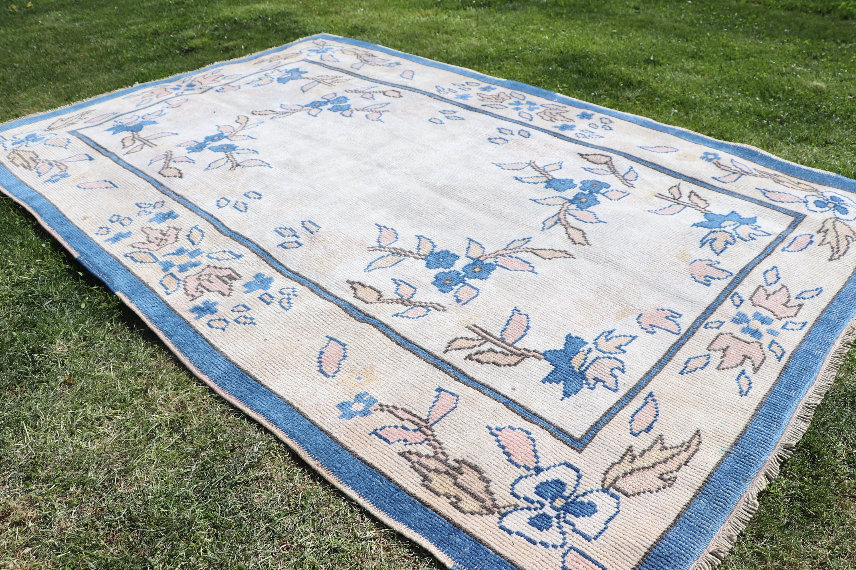 Vintage Rugs, Kitchen Rug, Geometric Rug, Nursery Rug, Turkish Rug, Living Room Rugs, Exotic Rugs, 4.2x6.5 ft Area Rug, Beige Bedroom Rugs