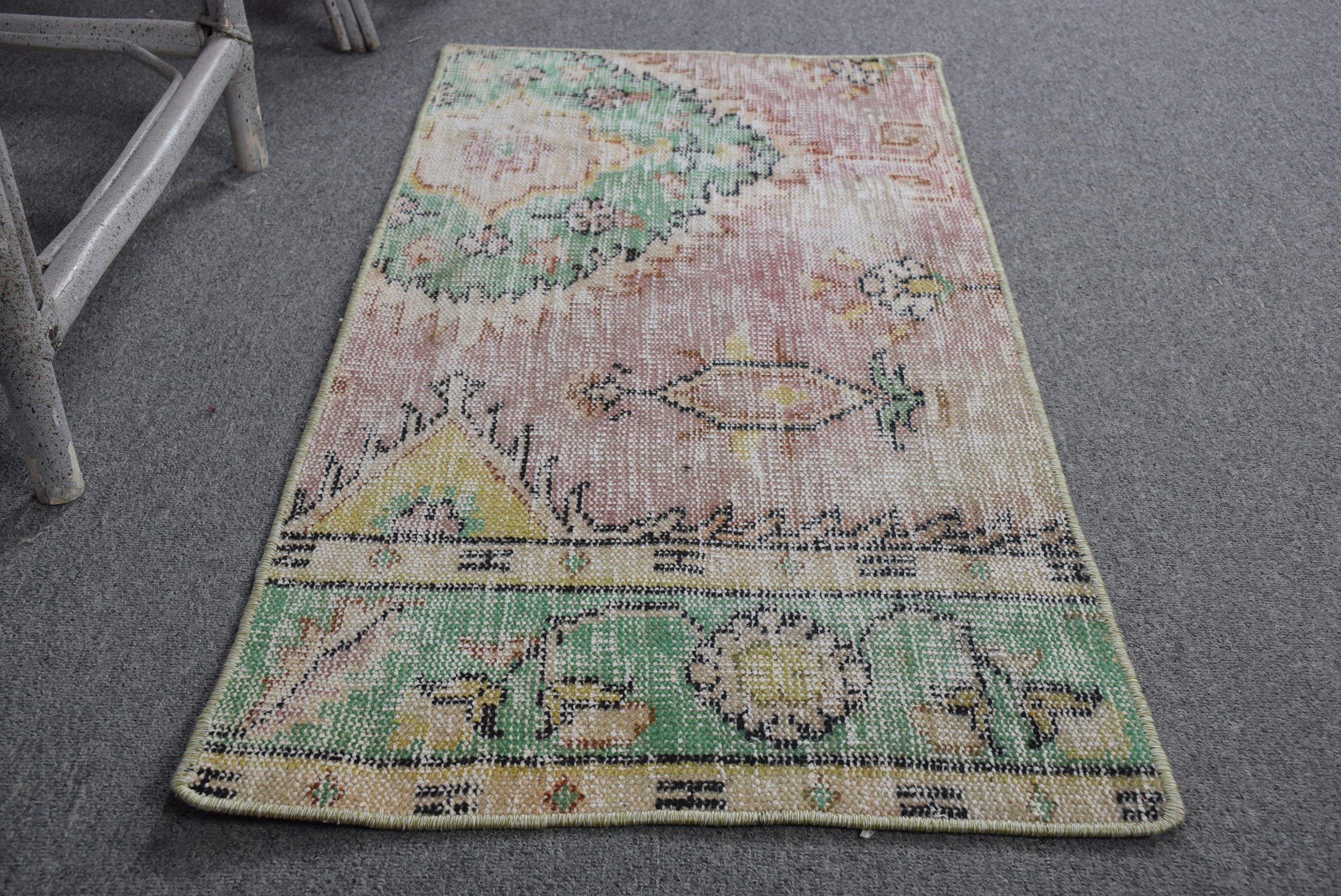 1.6x3.3 ft Küçük Halılar, Oushak Halısı, Araba Paspas Halısı, Mutfak Halıları, Türk Halıları, Vintage Halı, Kabile Halısı, Pembe Oryantal Halı, Anadolu Halıları