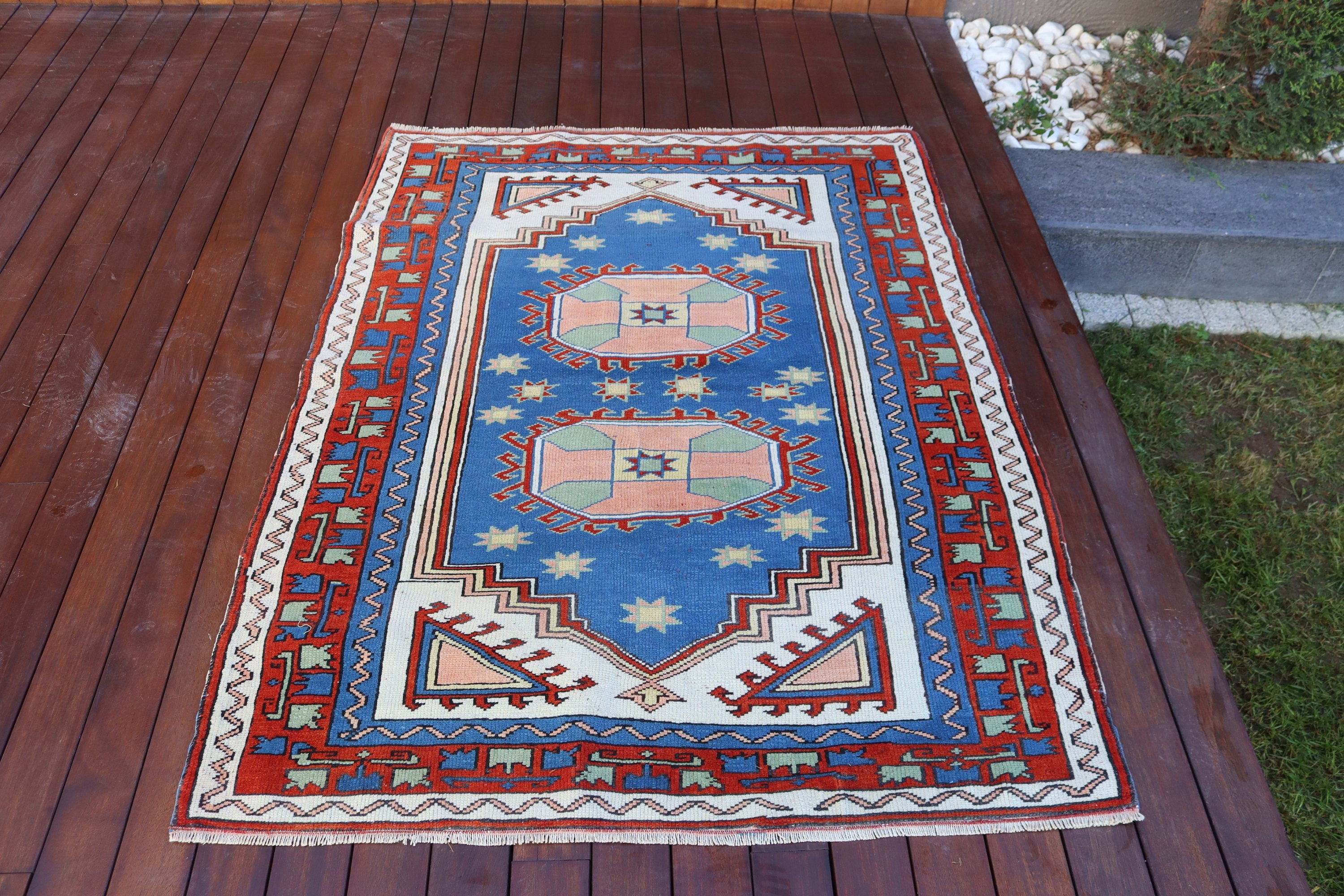 Ev Dekorasyonu Halıları, Mavi Oushak Halısı, Yatak Odası Halıları, 3,9x4,9 ft Accent Halıları, Türk Halısı, Fas Halısı, Vintage Accent Halısı, Vintage Halılar