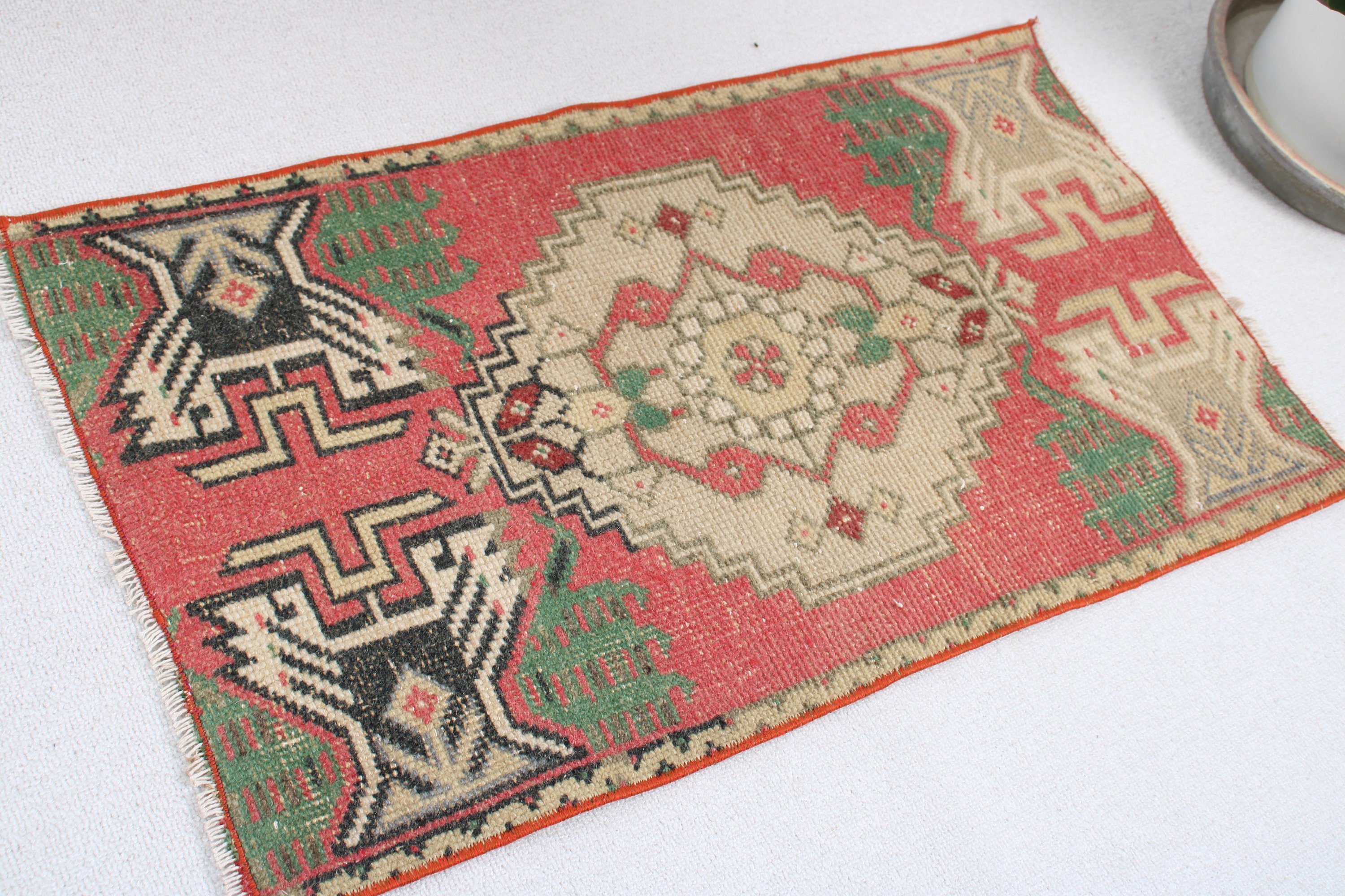 Kırmızı Oushak Halı, Küçük Boho Halılar, Paspas Halısı, Vintage Halılar, Türk Halıları, Modern Halı, 1.6x3 ft Küçük Halı, Giriş Halıları