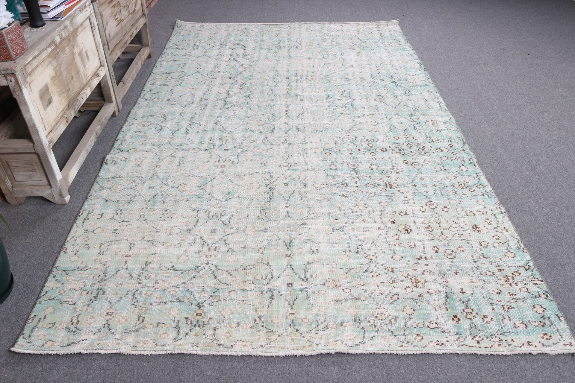 Antique Rug, Floor Rug, Turkish Rugs, 5.8x9.4 ft Large Rug, Salon Rug, Green Wool Rug, Dining Room Rug, Vintage Rug, Rugs for Dining Room