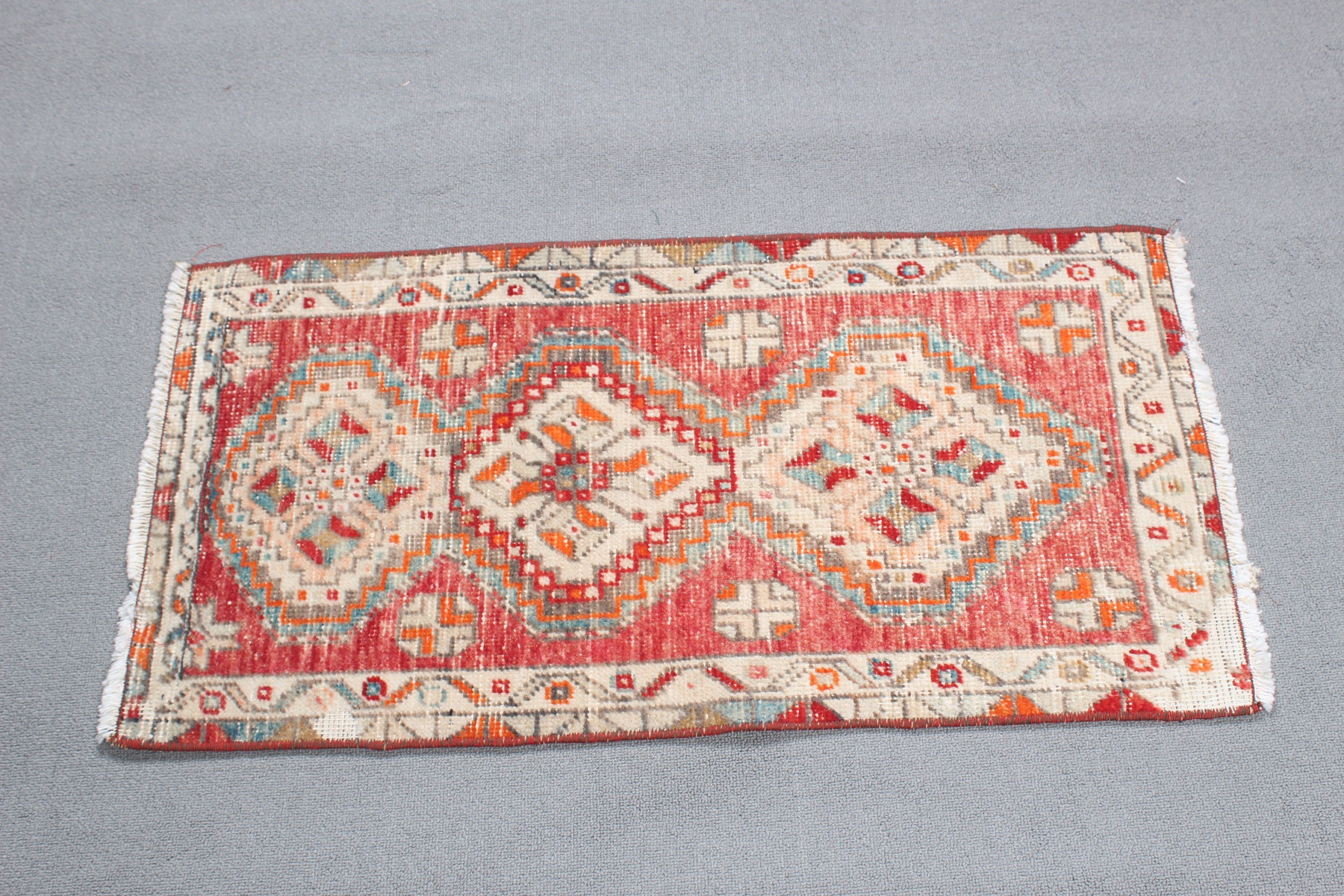 Boho Halı, Vintage Halılar, 1.5x3 ft Küçük Halı, Türk Halısı, Giriş Halıları, Banyo Halıları, Araba Paspas Halıları, Yün Halı, Kırmızı Nötr Halı