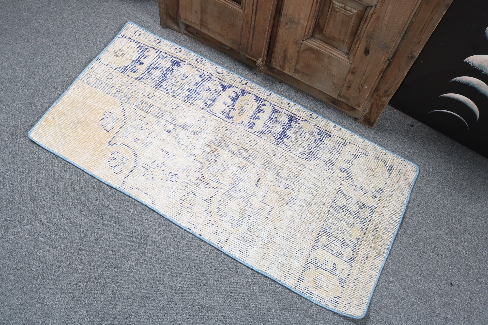 Vintage Rug, Flatweave Rugs, Boho Rug, Door Mat Rug, 1.9x3.8 ft Small Rug, Beige Bedroom Rugs, Neutral Rugs, Rugs for Nursery, Turkish Rugs