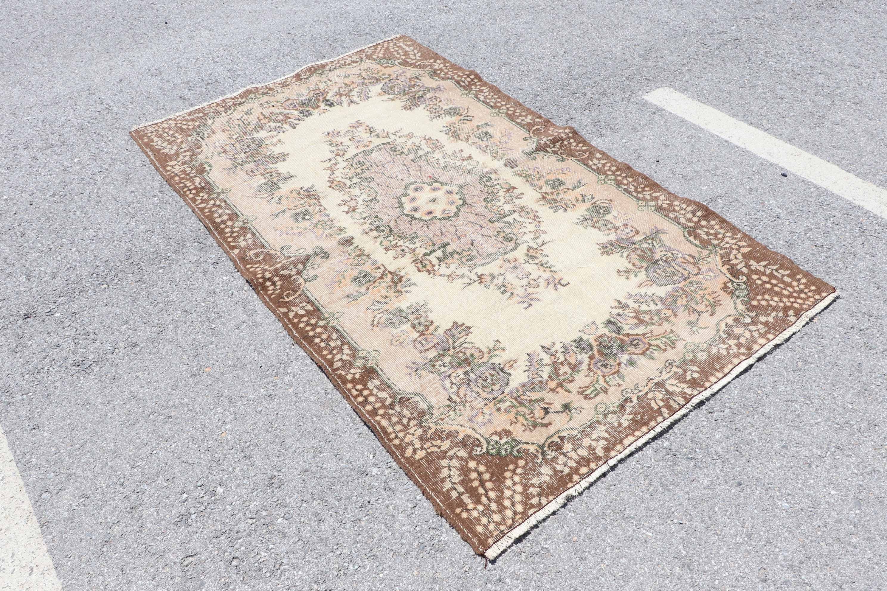 Brown Antique Rug, Vintage Rugs, Turkish Rugs, Rugs for Area, Kitchen Rug, Designer Rugs, 4.3x7.2 ft Area Rug, Oushak Rug, Dining Room Rug