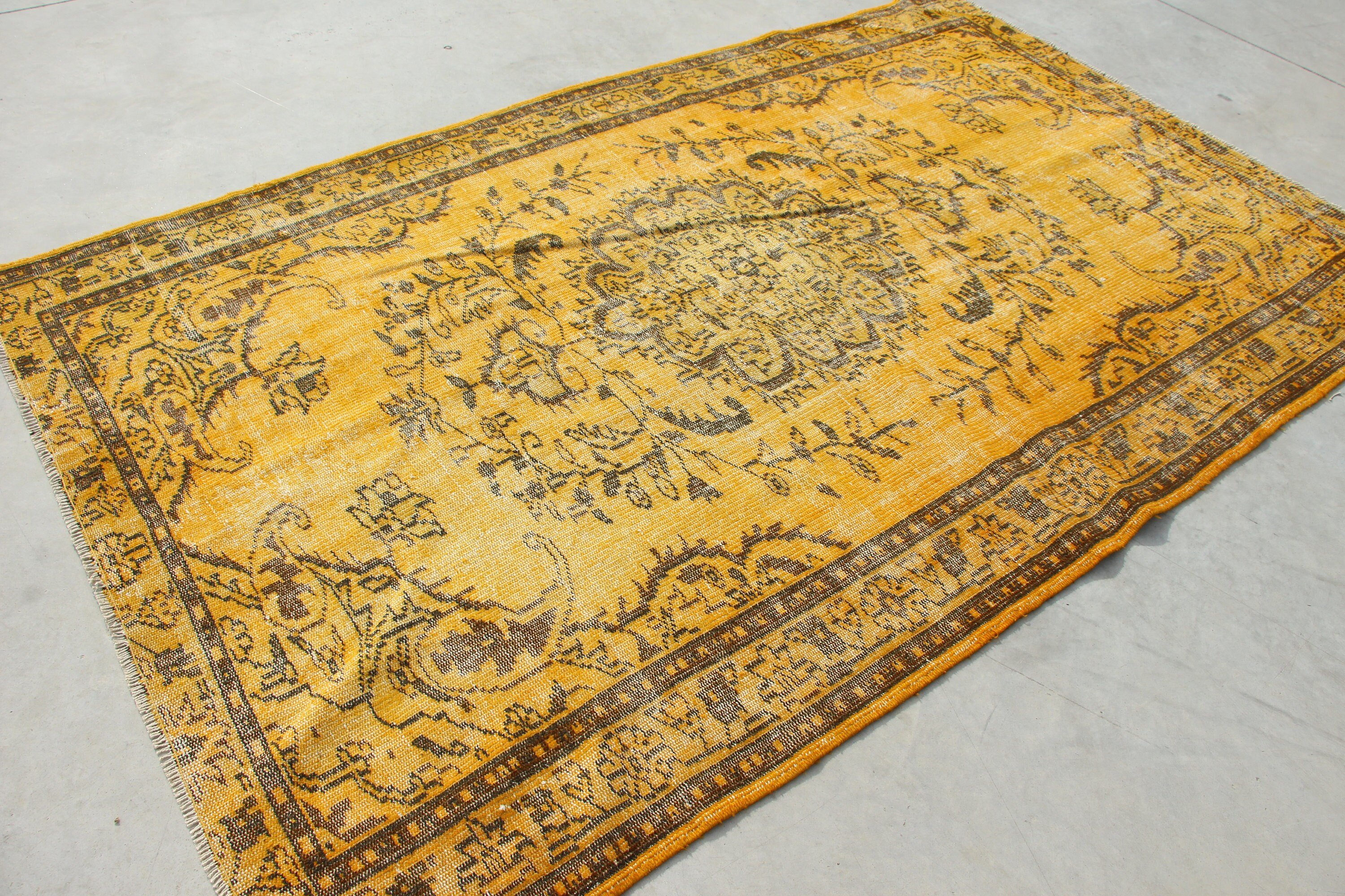 Yün Halı, Sarı Soğuk Halılar, 5.3x8.5 ft Büyük Halı, Oturma Odası Halısı, Vintage Halılar, Yemek Odası Halıları, Türk Halısı, Yer Halıları, Salon Halısı