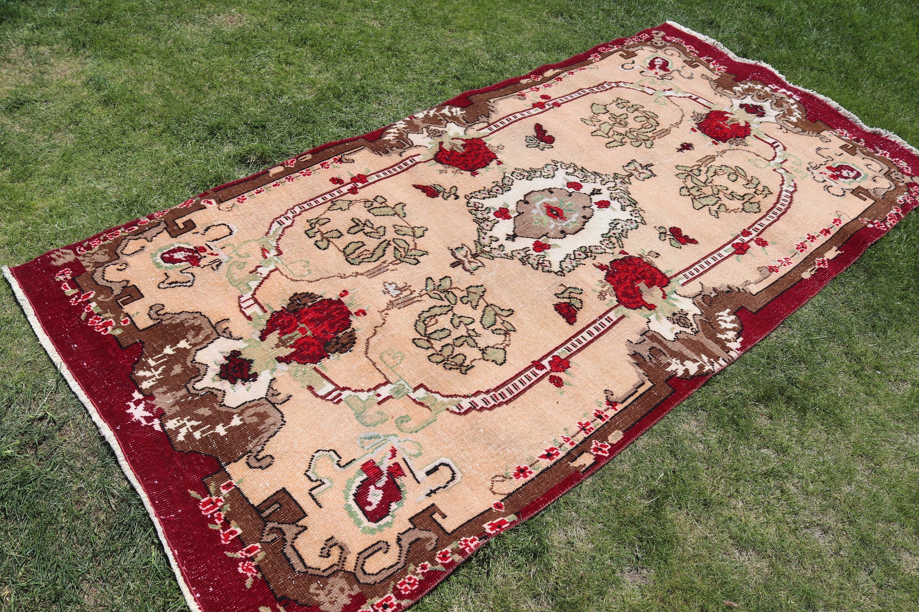 Vintage Halı, 3,9x8 ft Alan Halıları, Geometrik Halı, Yatak Odası Halısı, Türk Halıları, Nötr Halılar, Pembe Yer Halıları, Mutfak Halısı, İç Mekan Halıları