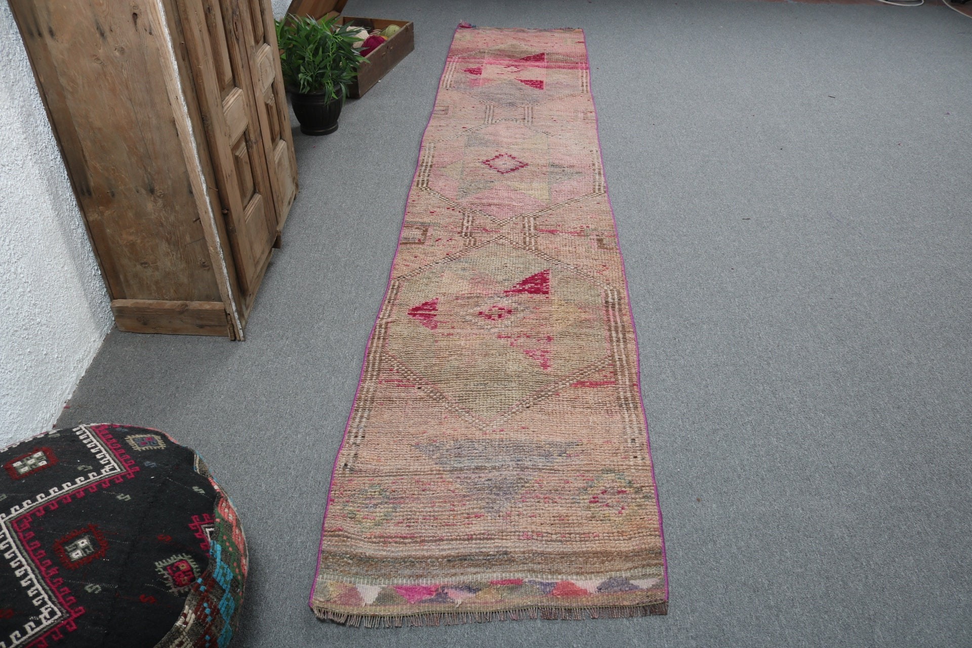 Türk Halıları, Boho Halısı, Vintage Halılar, Turuncu Antika Halılar, Uzun Yolluk Halıları, 2.3x11.7 ft Yolluk Halıları, Koridor Halıları, Yün Halılar