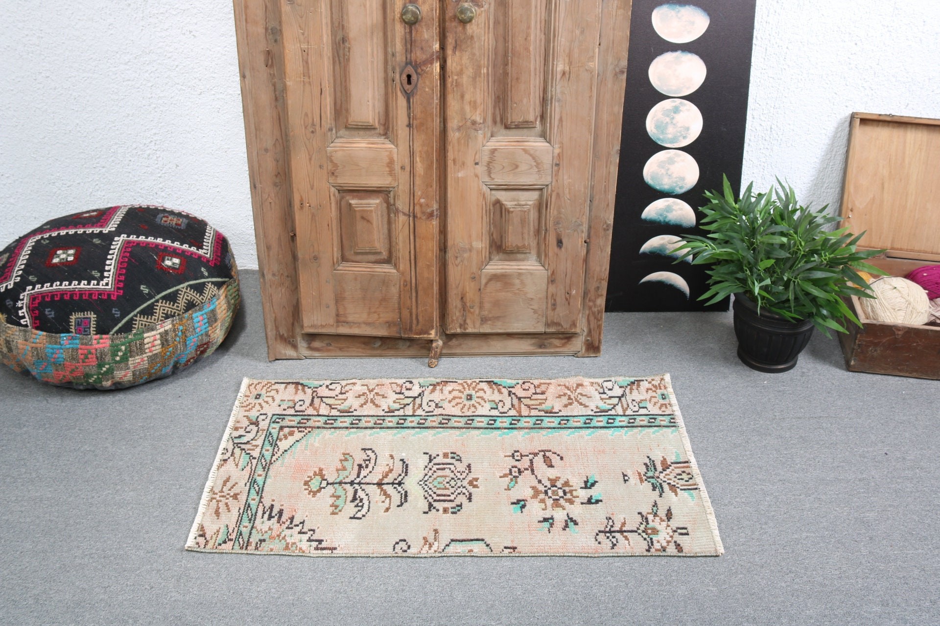 Küçük Boho Halı, Türk Halısı, Estetik Halı, Paspas Halıları, Vintage Halı, 2x3,4 ft Küçük Halı, Yeşil Anadolu Halısı, Harika Halılar, Antika Halılar