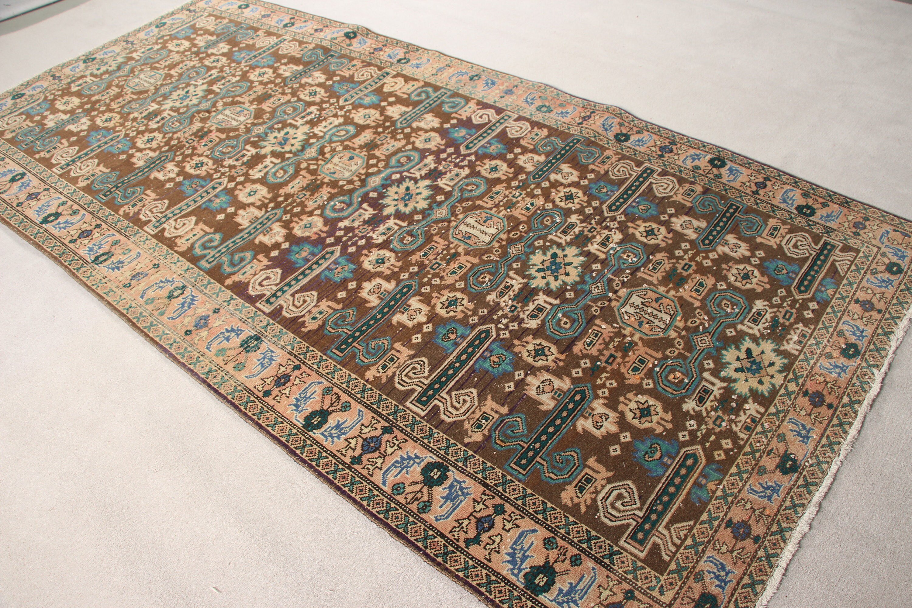 Anatolian Rug, Cool Rug, Dining Room Rug, Turkish Rug, 4.6x9.6 ft Large Rug, Rugs for Salon, Salon Rug, Brown Antique Rug, Vintage Rugs