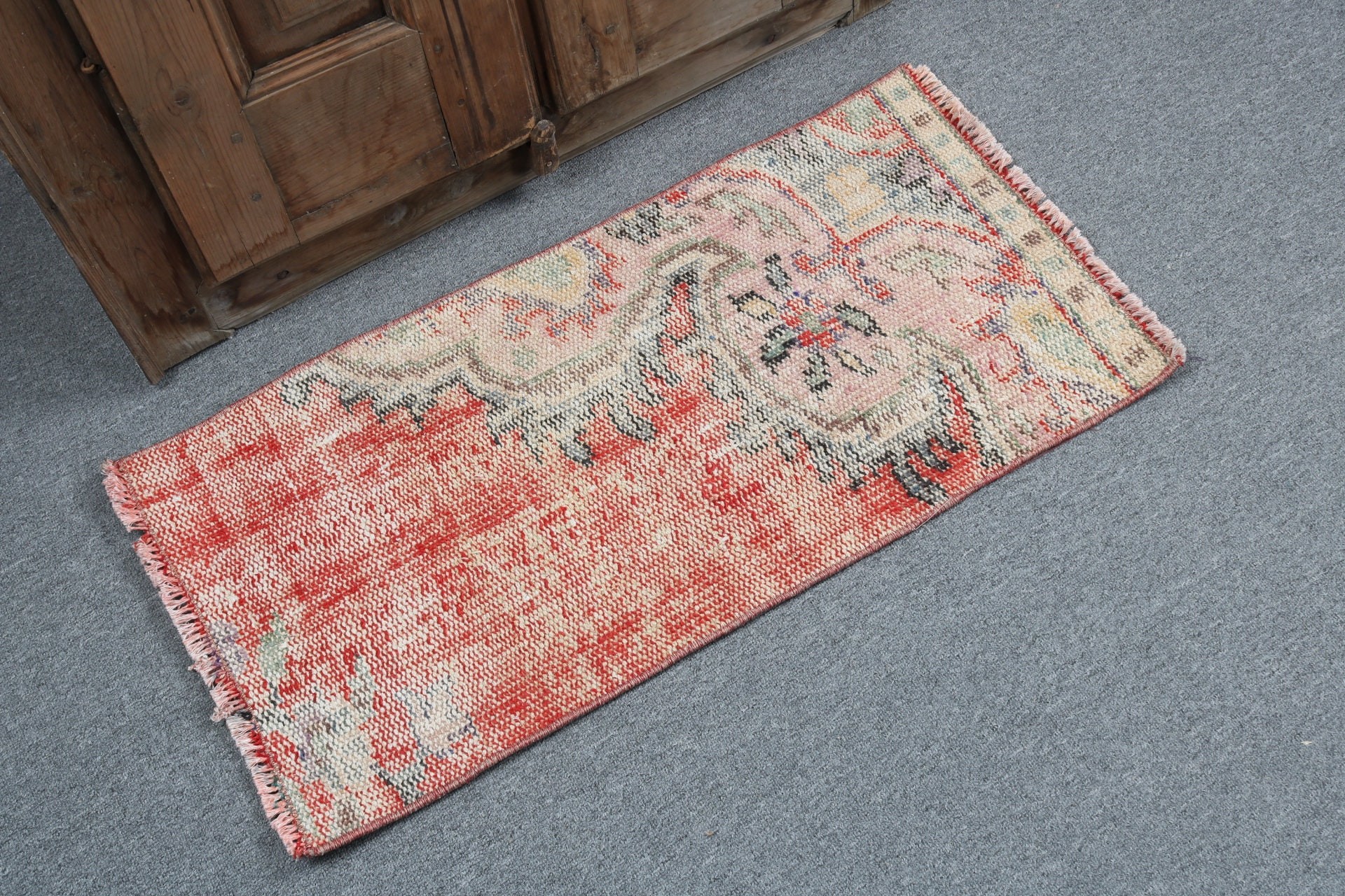 Vintage Rugs, Wall Hanging Rug, Exotic Rugs, Home Decor Rug, 1.4x2.8 ft Small Rugs, Red Floor Rugs, Bedroom Rugs, Turkish Rug, Wool Rug