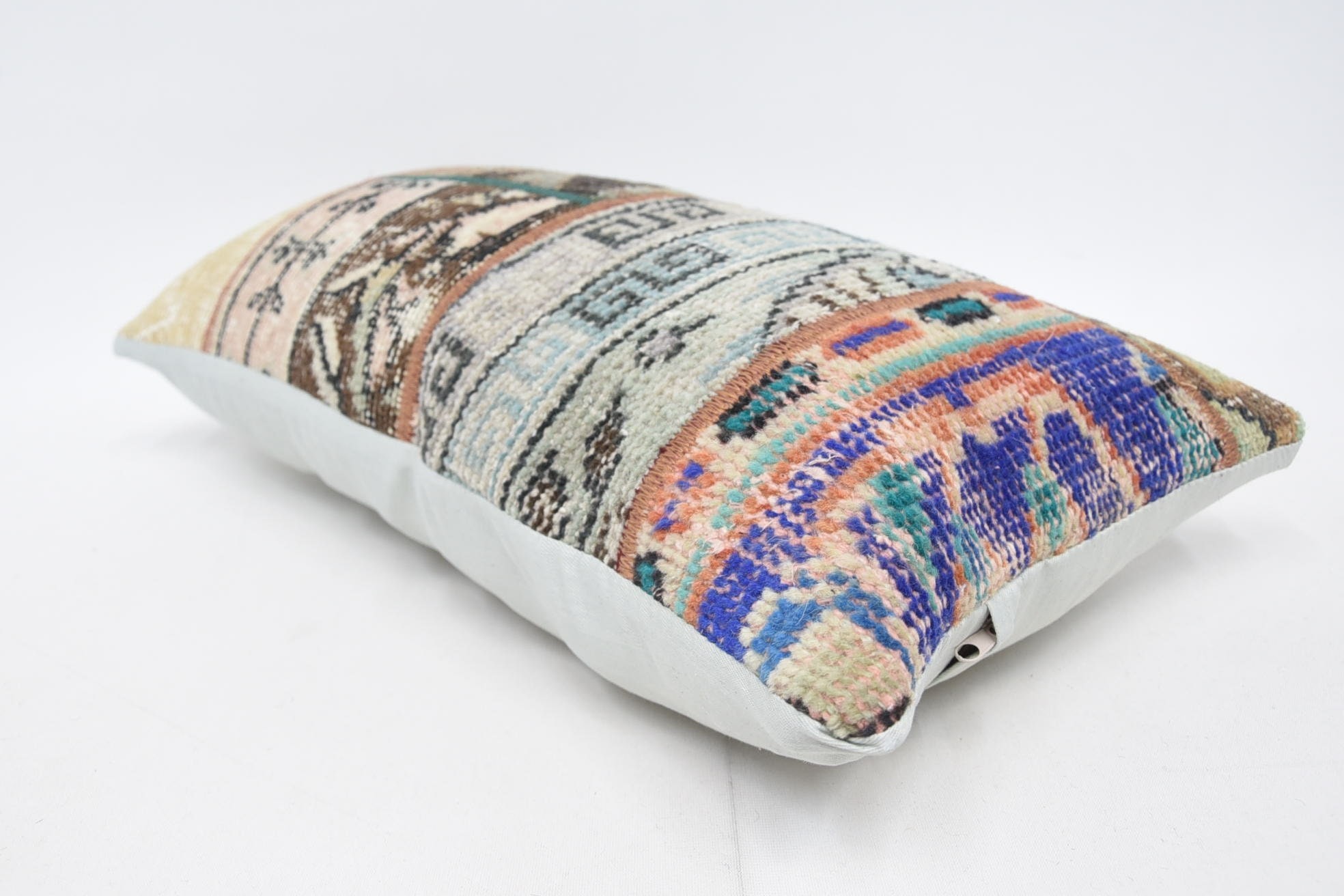 Interior Designer Pillow, 12"x24" Beige Pillow, Turkish Kilim Pillow, Handmade Rug Seat Pillow Sham, Throw Kilim Pillow