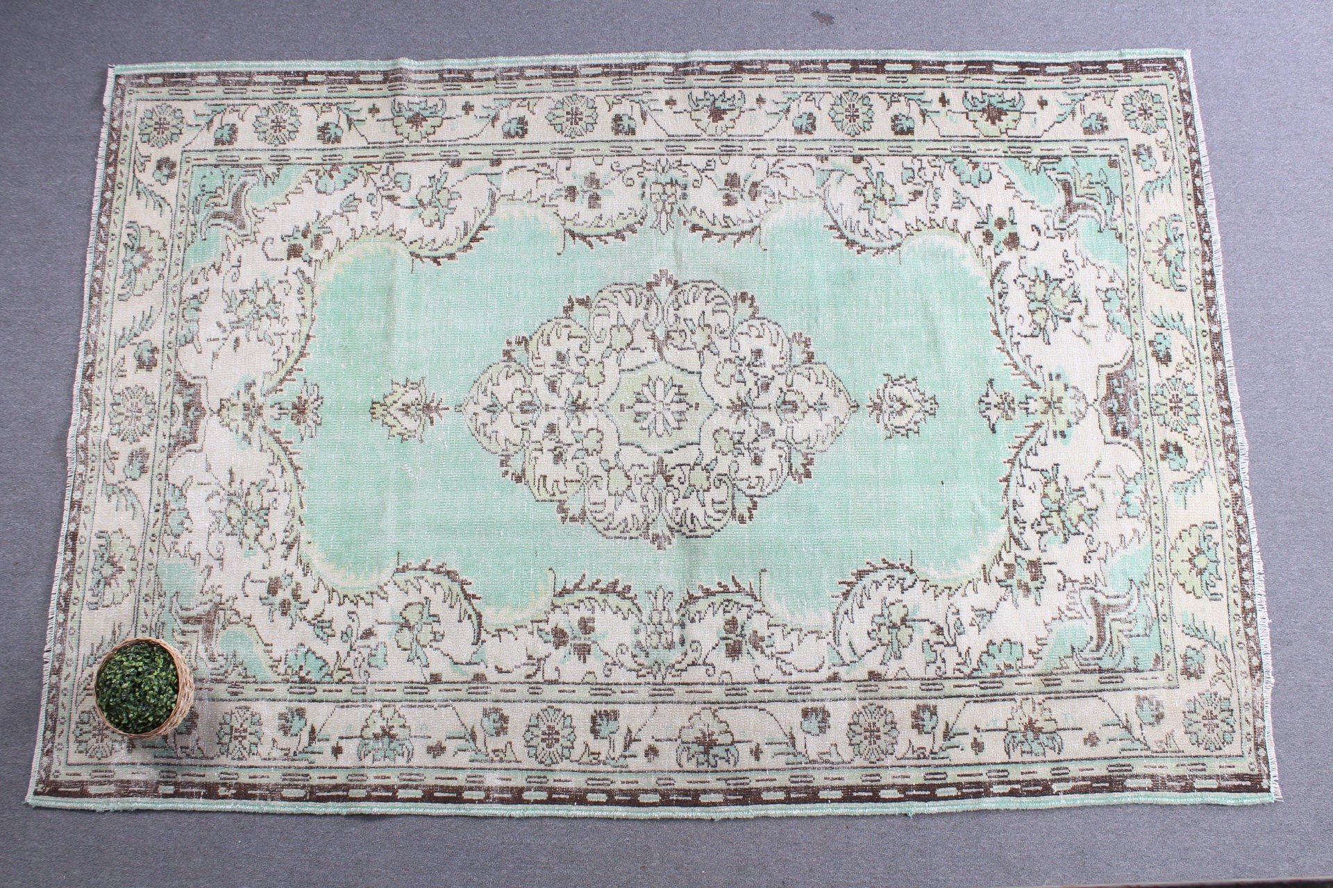 Aztek Halısı, Vintage Halı, Yatak Odası Halıları, 6.7x9.9 ft Büyük Halı, Yeşil Boho Halısı, Oryantal Halılar, Geometrik Halılar, Büyük Vintage Halılar, Türk Halısı