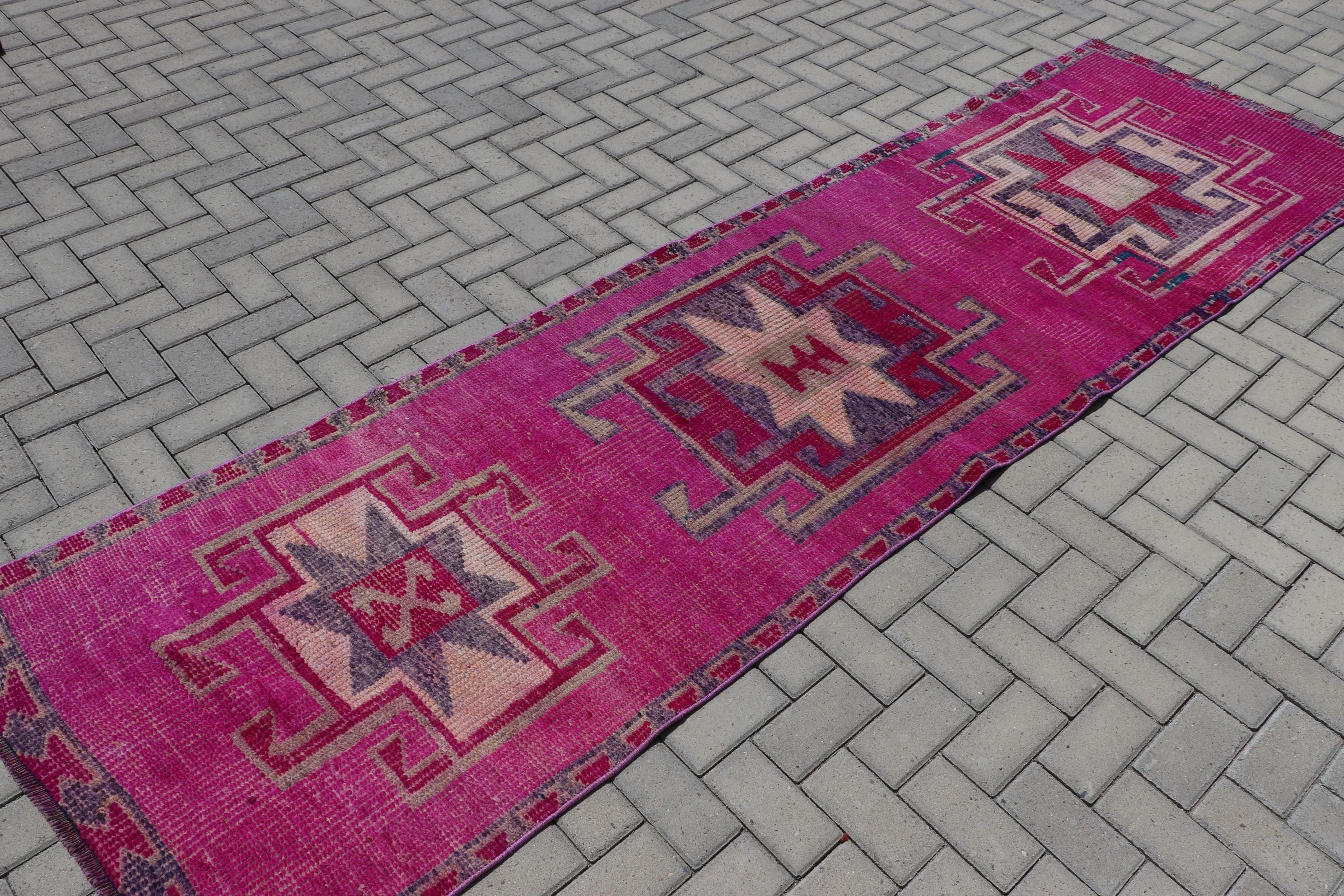 Kitchen Rug, Aztec Rug, Turkish Rug, 3.1x11.1 ft Runner Rugs, Pink Home Decor Rug, Rugs for Kitchen, Vintage Rug, Wool Rugs