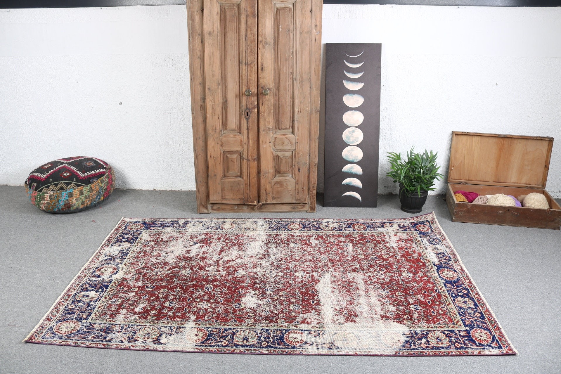 Aztec Rug, Vintage Area Rugs, Statement Rug, Turkish Rugs, Red Modern Rug, Living Room Rug, Oriental Rug, 4.5x7.2 ft Area Rug, Vintage Rug