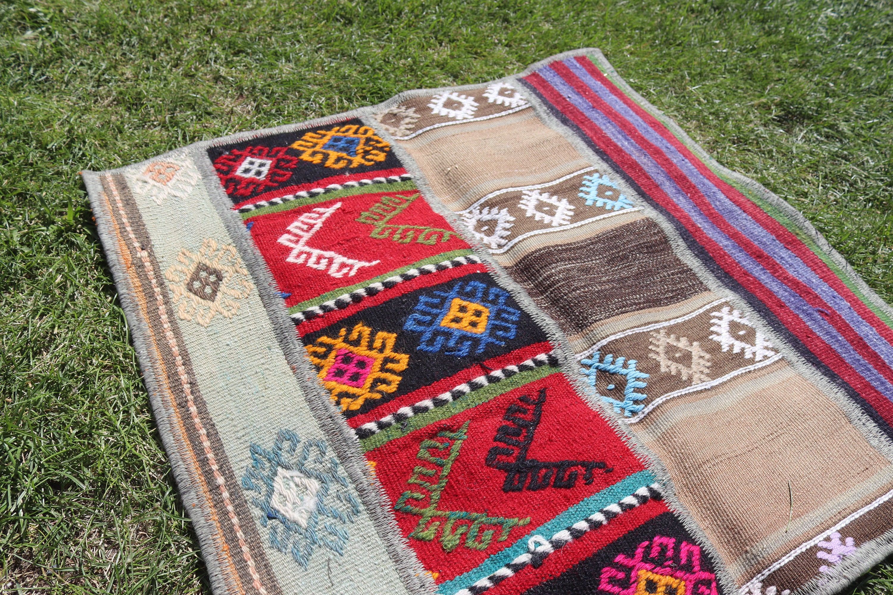 Turkish Rugs, Bathroom Rug, Vintage Rug, Turkey Rug, Red Flatweave Rug, 2.2x2.2 ft Small Rugs, Kitchen Rug, Geometric Rugs, Moroccan Rug