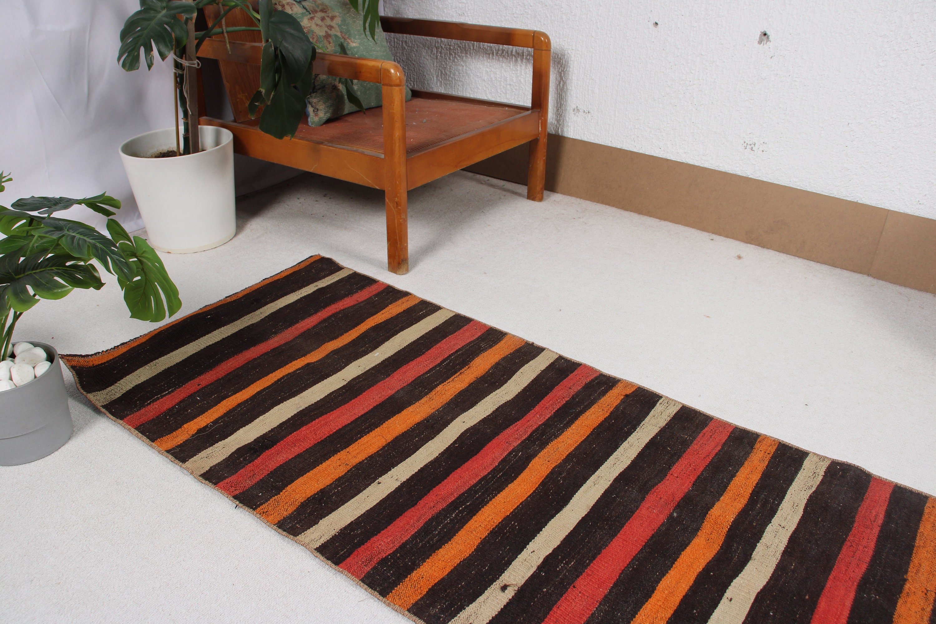 Kahverengi Havalı Halılar, Kilim, Türk Halıları, Açıklama Halısı, Vintage Halı, Banyo Halısı, 2.2x5.2 ft Küçük Halılar, Duvara Asılı Halılar, Yatak Odası Halıları