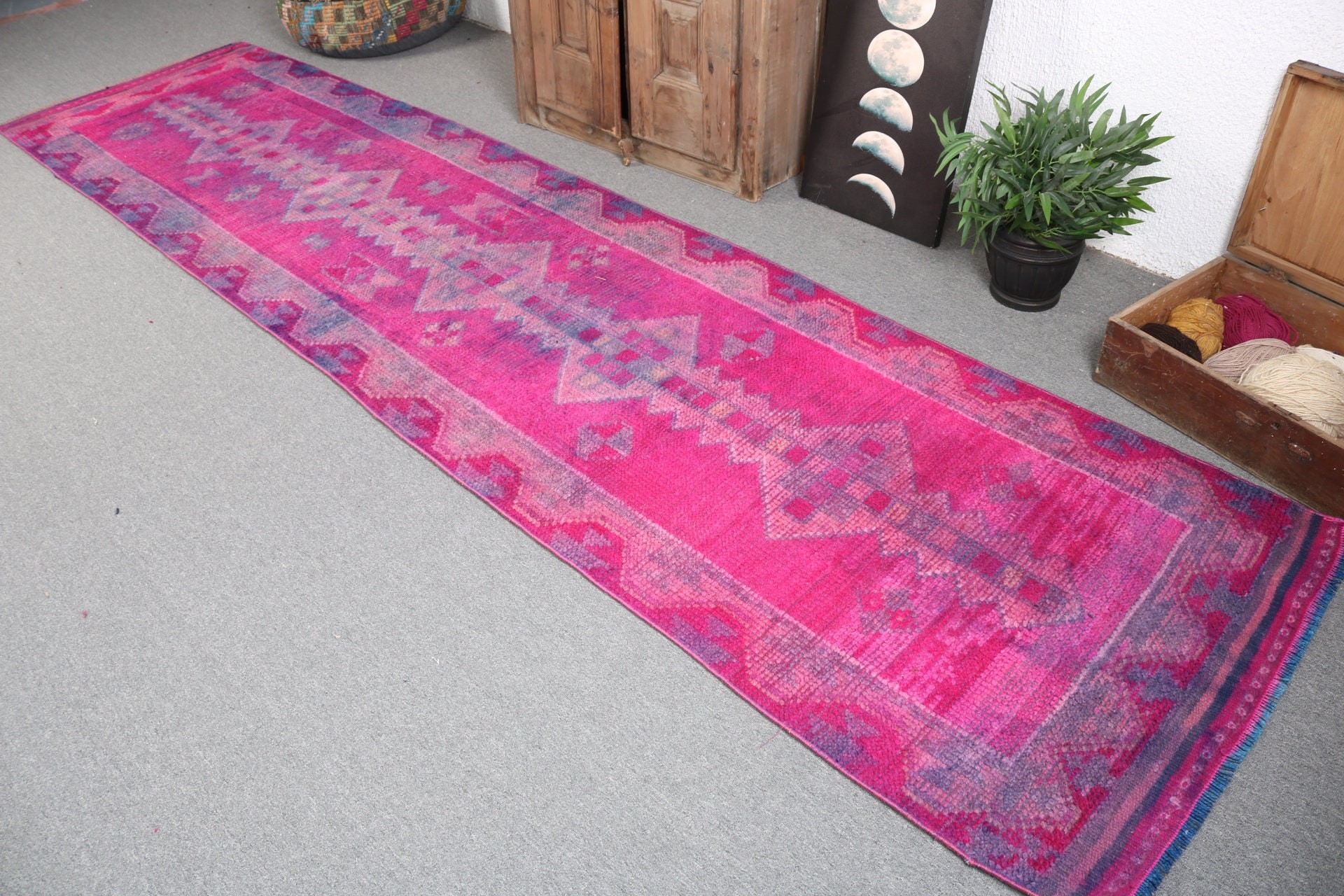 Pink Home Decor Rugs, Turkish Rug, 3x12.5 ft Runner Rug, Vintage Rug, Stair Rug, Long Runner Rugs, Modern Rug, Bedroom Rugs, Moroccan Rugs