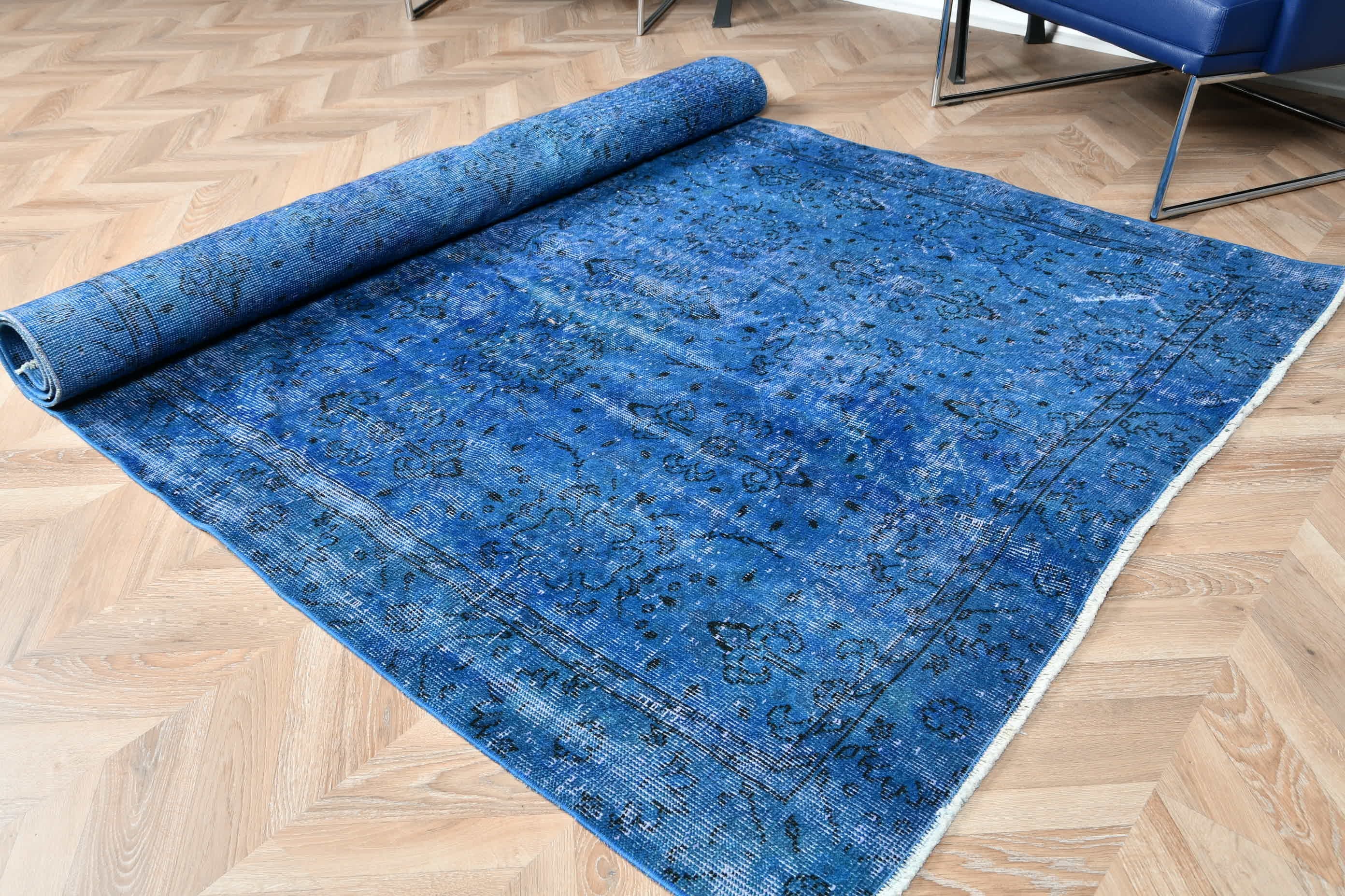 Turkish Rug, 5.1x8.6 ft Large Rugs, Tribal Rug, Dining Room Rug, Vintage Rugs, Home Decor Rug, Living Room Rug, Blue Wool Rug, Oushak Rugs