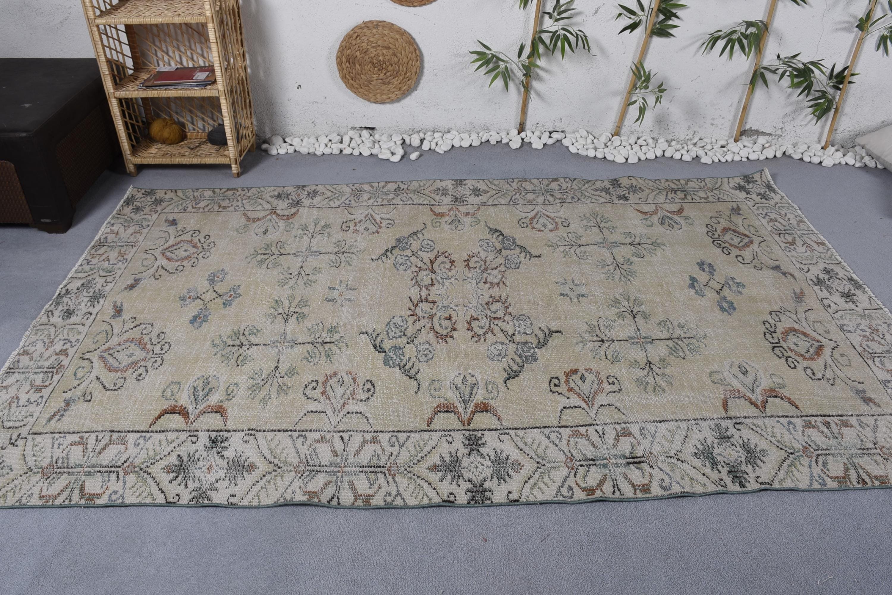 Türk Halıları, Anadolu Halıları, Yeşil Fas Halısı, 5,3x8,8 ft Büyük Halılar, Yemek Odası Halısı, El Dokuma Halılar, Büyük Oushak Halısı, Vintage Halı