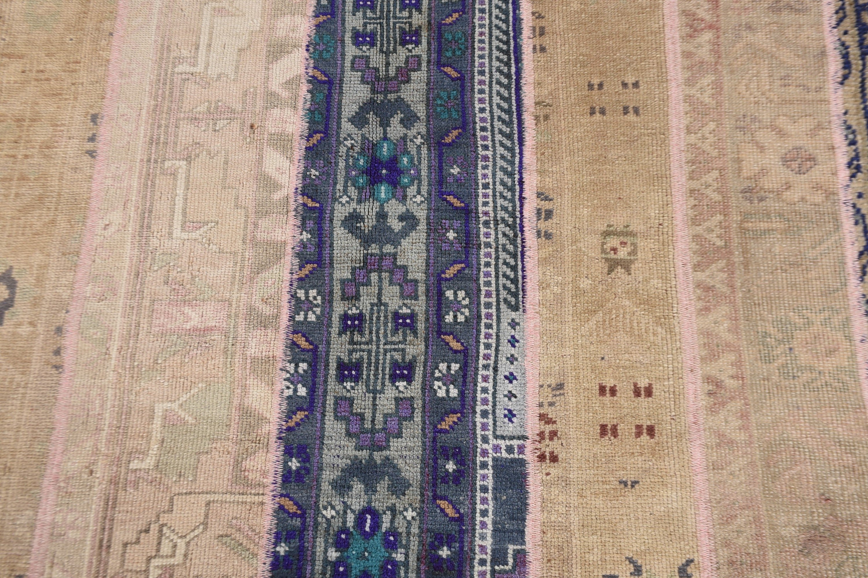 Vintage Halı, Türk Halıları, 2.6x6.4 ft Vurgulu Halılar, Yün Halılar, Boho Vurgulu Halılar, Yatak Odası Halısı, Ofis Halıları, Bej Geometrik Halılar, Yer Halısı