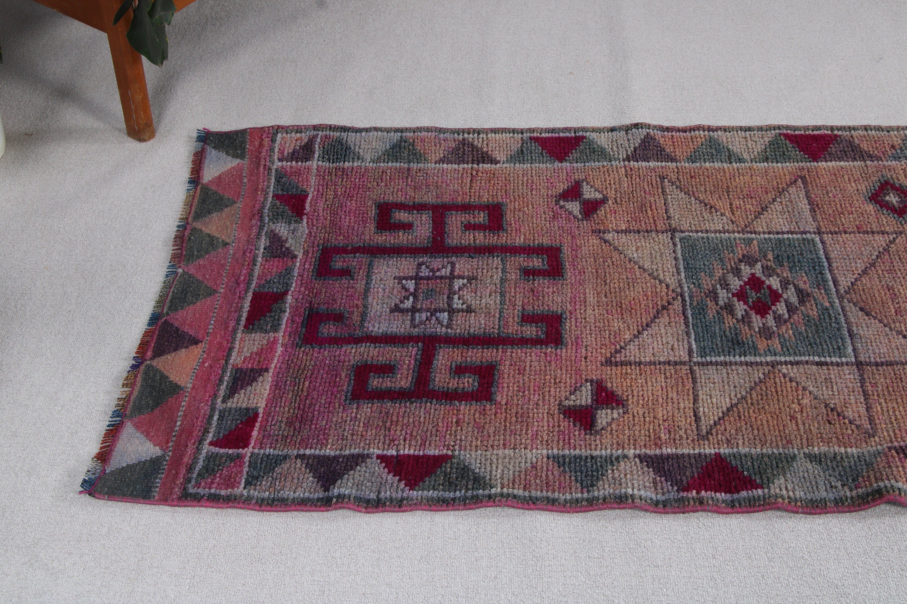 Antika Halı, 2.8x11.5 ft Yolluk Halısı, Vintage Halı, Mor Boho Halısı, Türk Halıları, Aztek Halısı, Merdiven Halıları, Koridor Halıları