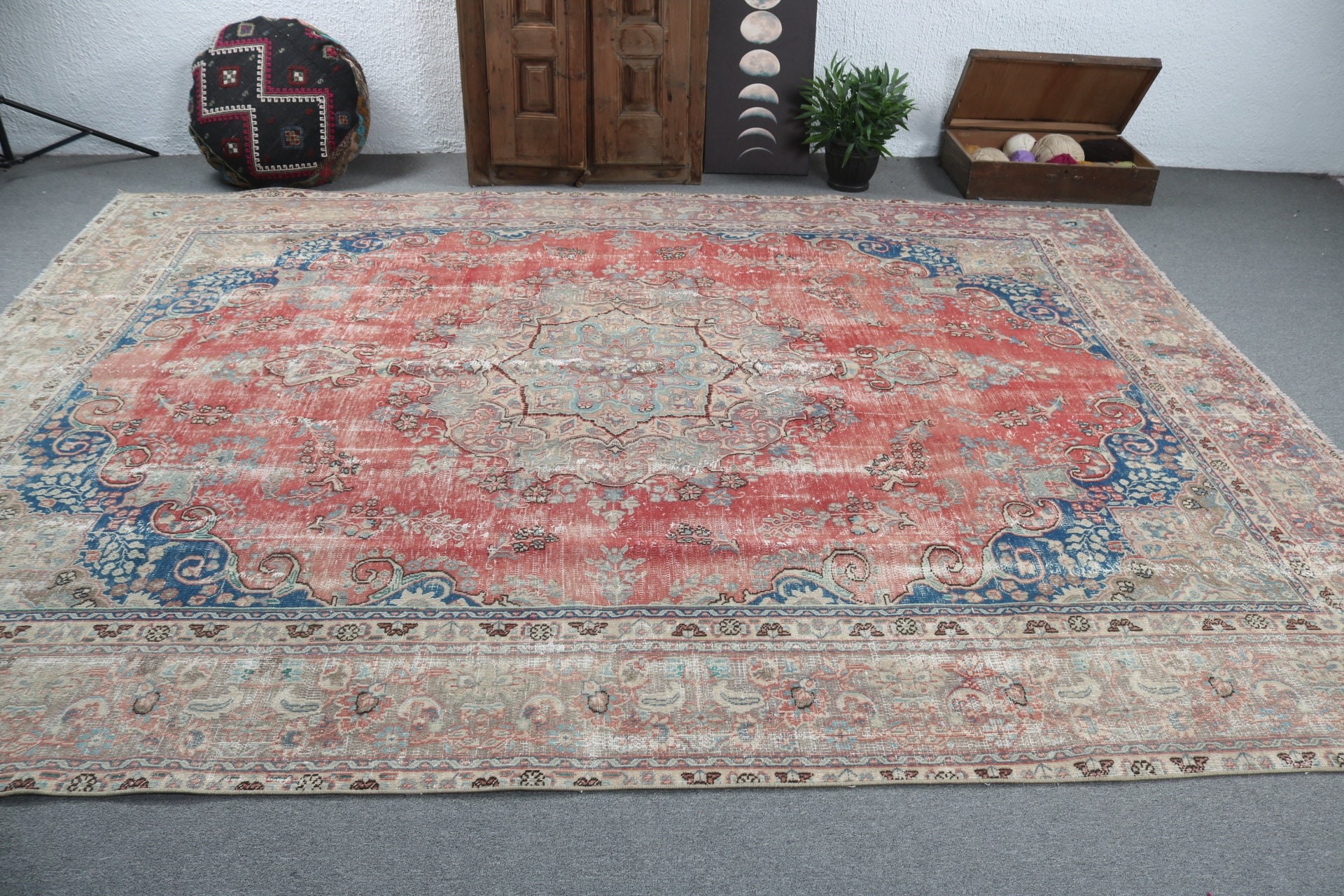 9.1x11.5 ft Büyük Boy Halılar, Büyük Boy Türk Halıları, Türk Halıları, El Dokuma Halıları, Dış Mekan Halısı, Düz Dokuma Halı, Vintage Halı, Kırmızı Antika Halılar