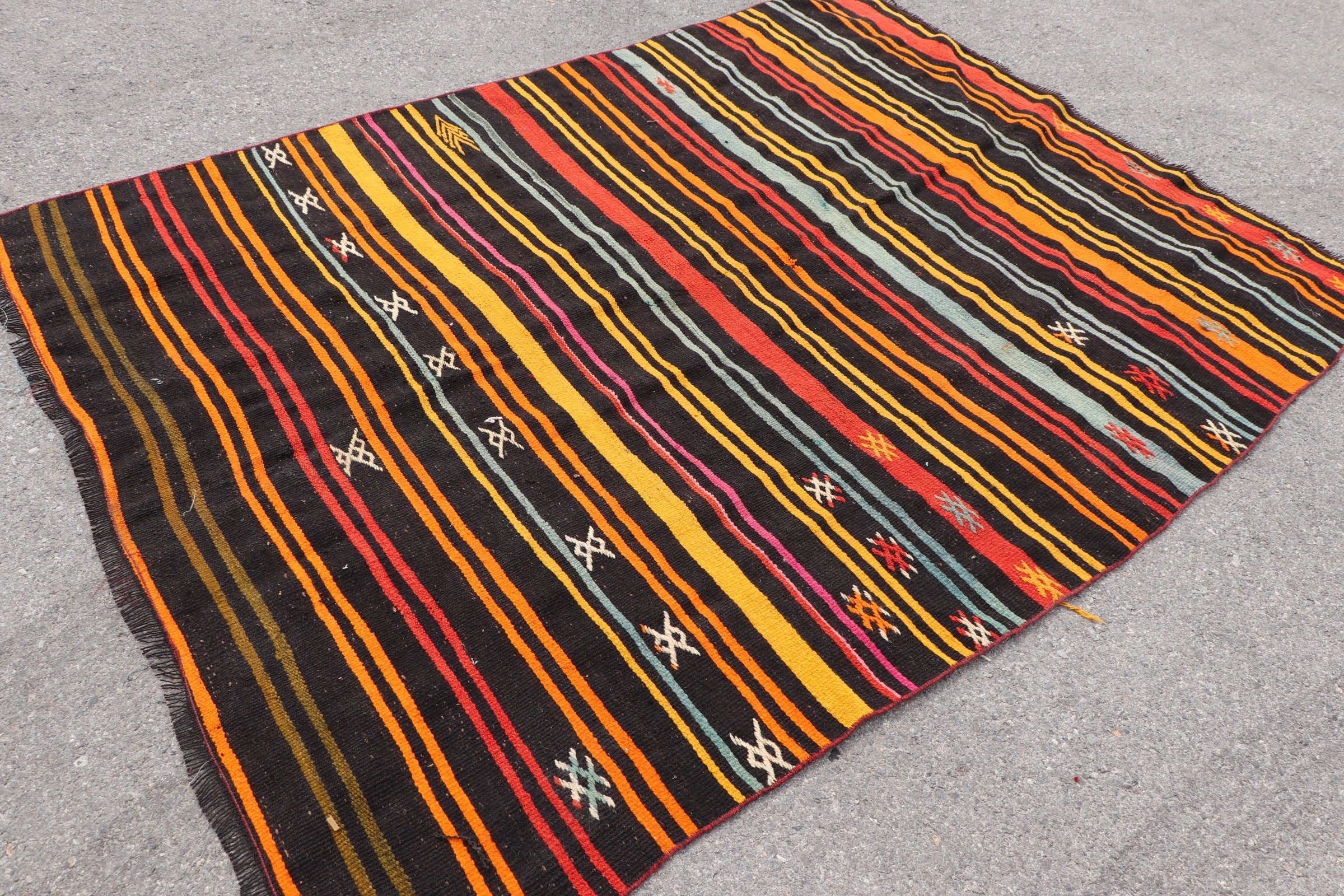 Nostaljik Kilim, Yatak odası Kilim, Siyah Renkli Kilim, 178x248 cm Salon Kilim, Yemek odası Kilim, Oturma odası Kilim, Antik Kilim