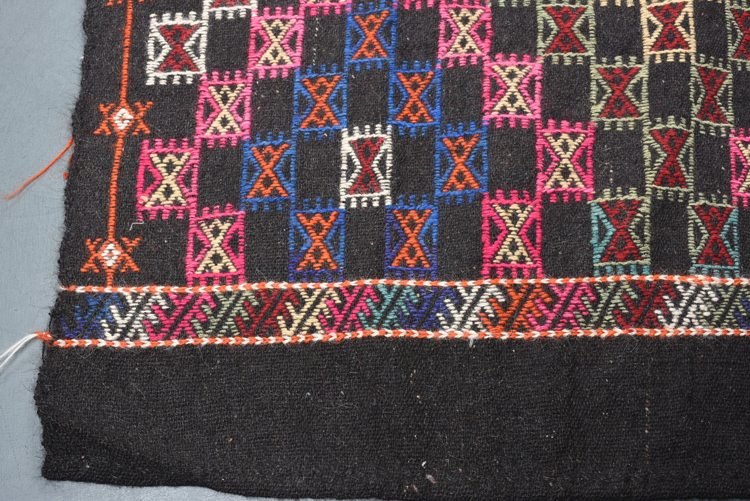 Living Room Rug, Vintage Rugs, Turkish Rug, Kilim, Black Cool Rug, Old Rug, Cool Rug, Dining Room Rug, 4.6x11.1 ft Large Rugs, Bedroom Rugs