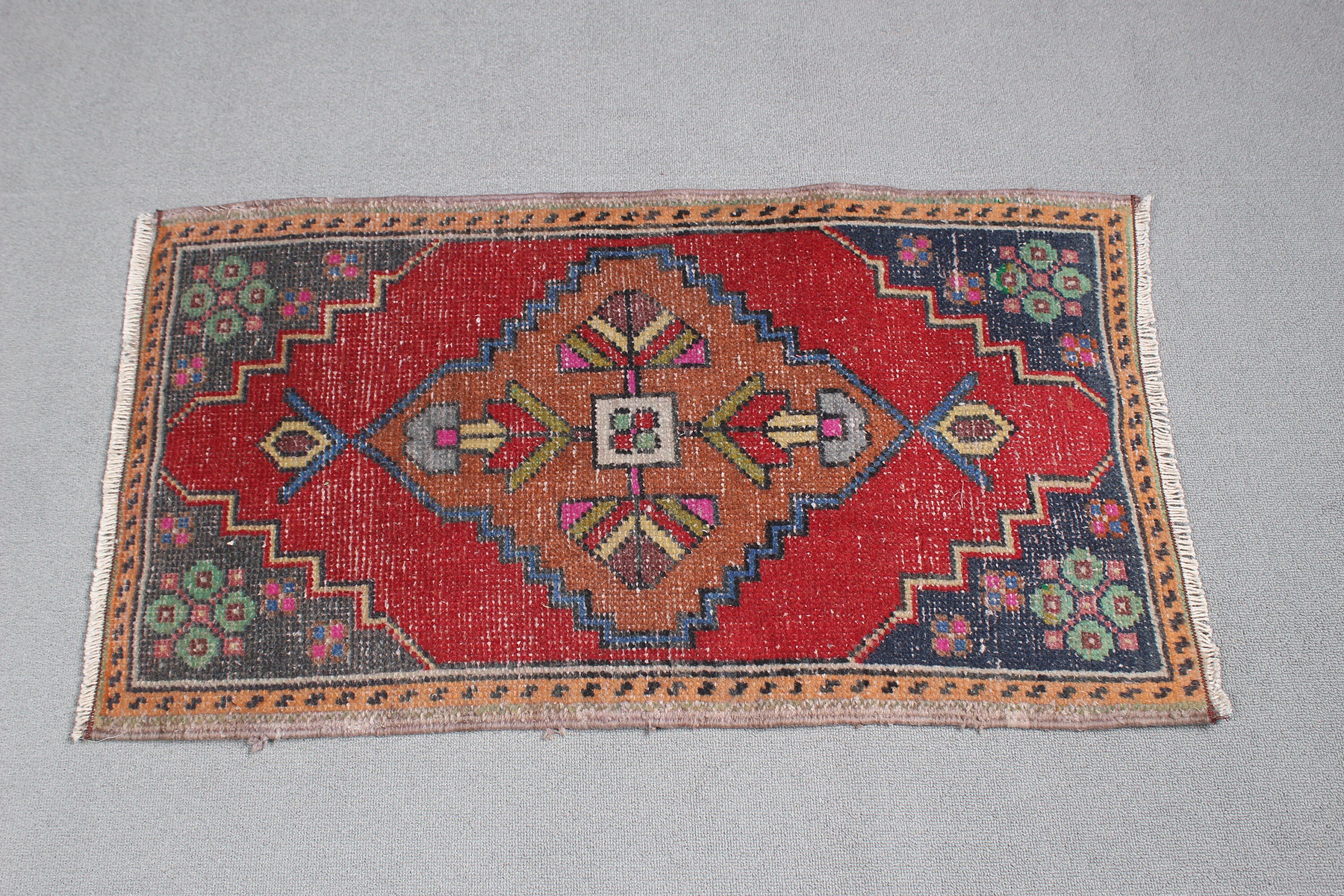 1.7x3.1 ft Küçük Halı, Küçük Alan Halıları, Giriş Halıları, Kırmızı Yün Halılar, Türk Halıları, Vintage Halı, Antika Halılar, Yün Halı, Küçük Boho Halıları