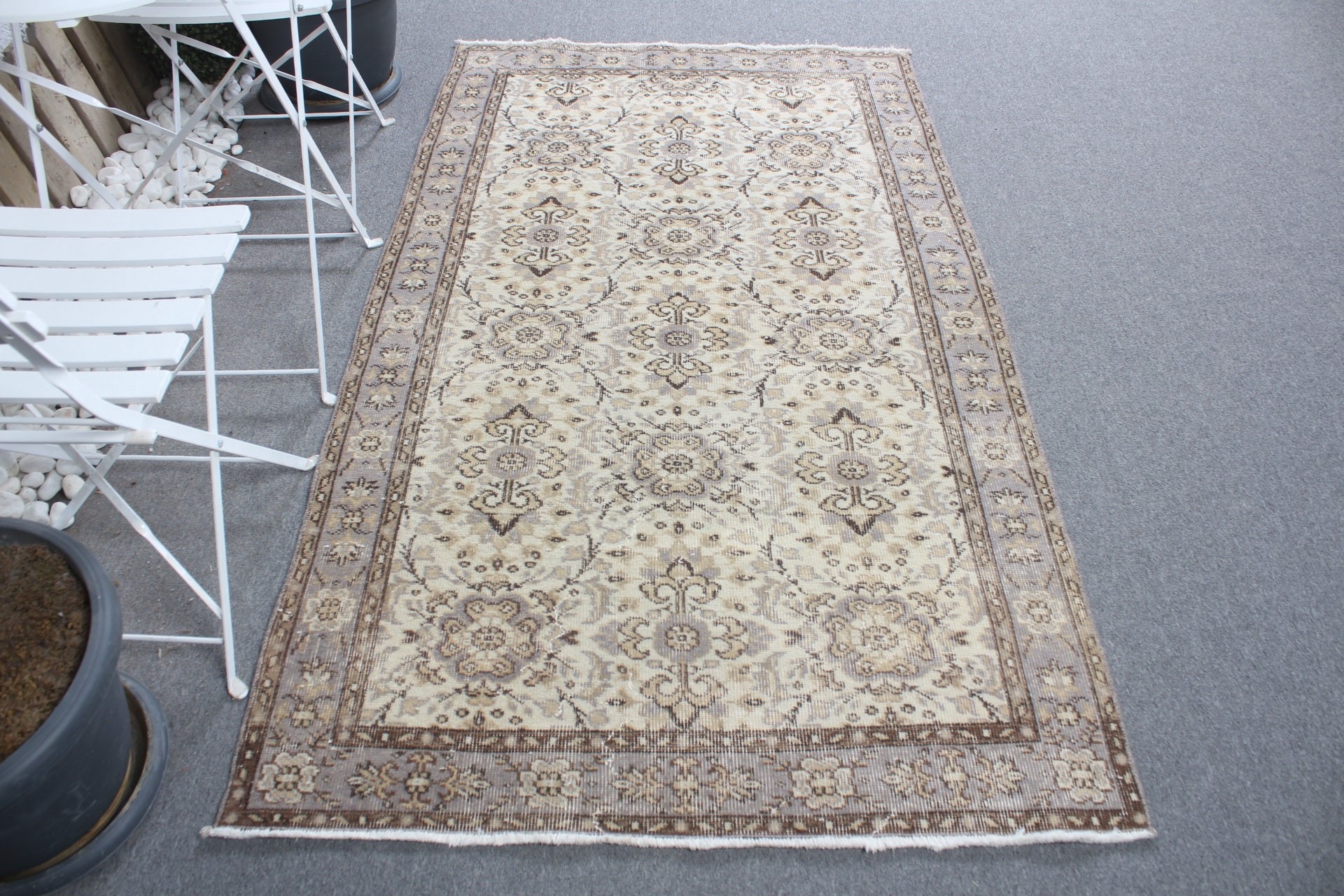 Gri Mutfak Halısı, Vintage Halı, Türk Halısı, Oushak Halısı, İç Mekan Halısı, Oryantal Halı, 3.8x6.5 ft Alan Halısı, Yatak Odası Halısı, Çocuk Odası Halıları