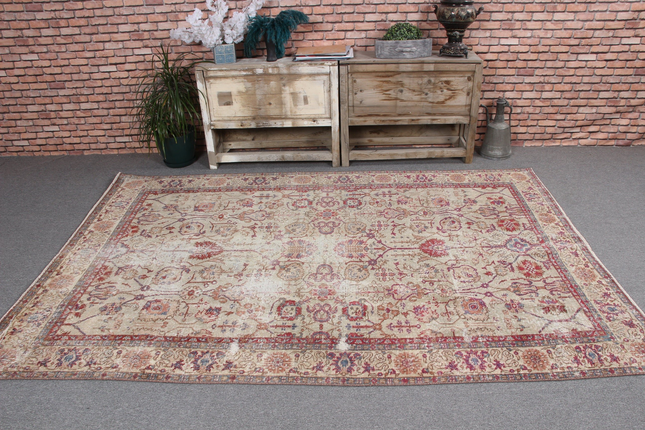 Turkish Rug, Anatolian Rug, Flatweave Rugs, Large Oushak Rug, Beige Statement Rugs, 5.3x8.1 ft Large Rug, Vintage Rugs, Living Room Rug