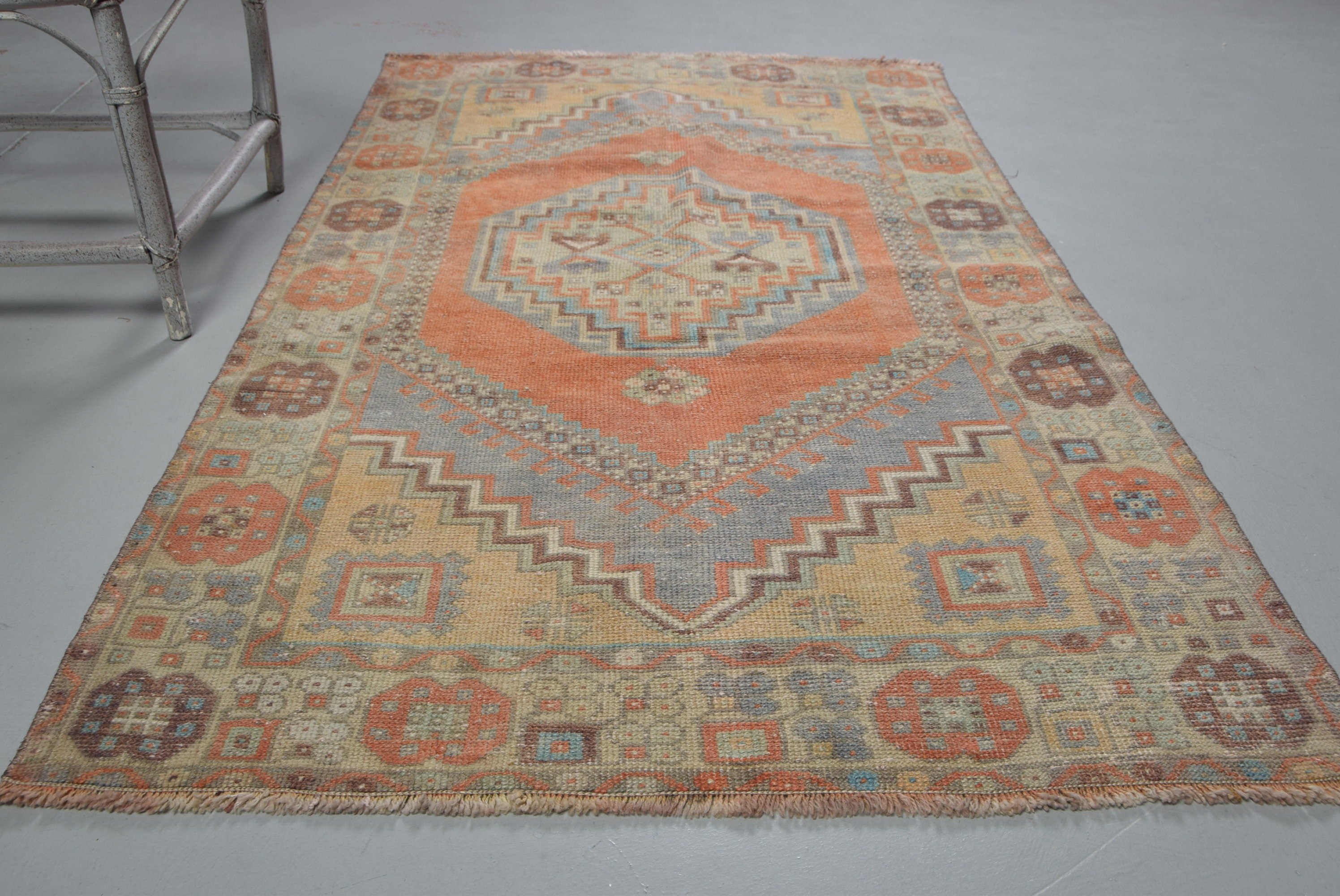 Mutfak Halıları, Vintage Halı, 3,6x6,2 ft Aksan Halıları, Giriş Halısı, Turuncu Oryantal Halılar, Yatak Odası Halısı, Türk Halısı, Mutfak Halısı, Havalı Halılar