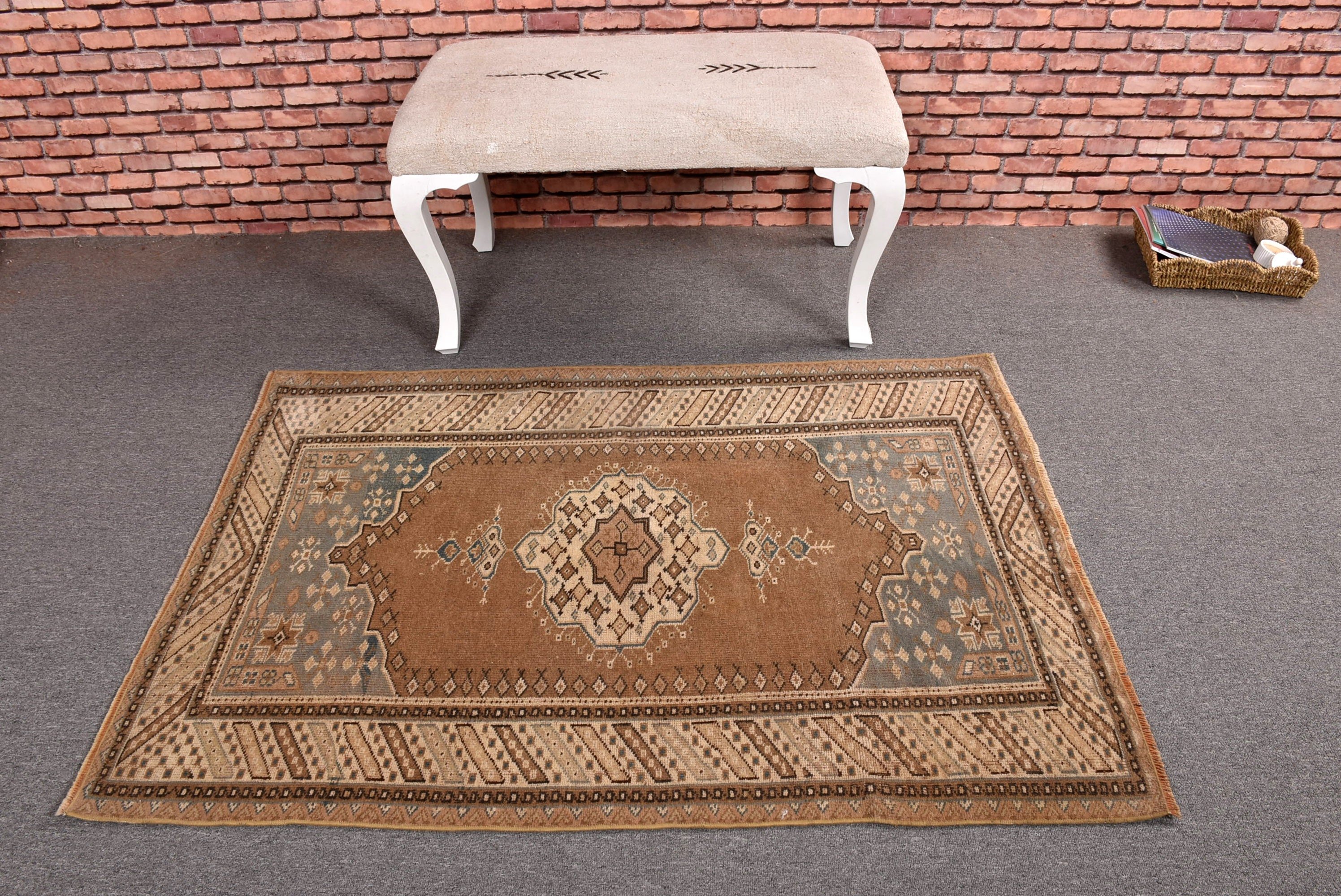 Cool Rugs, Turkish Rugs, Brown Neutral Rug, 3.3x4.6 ft Accent Rug, Vintage Rug, Bedroom Rug, Kitchen Rugs, Vintage Accent Rug, Outdoor Rug