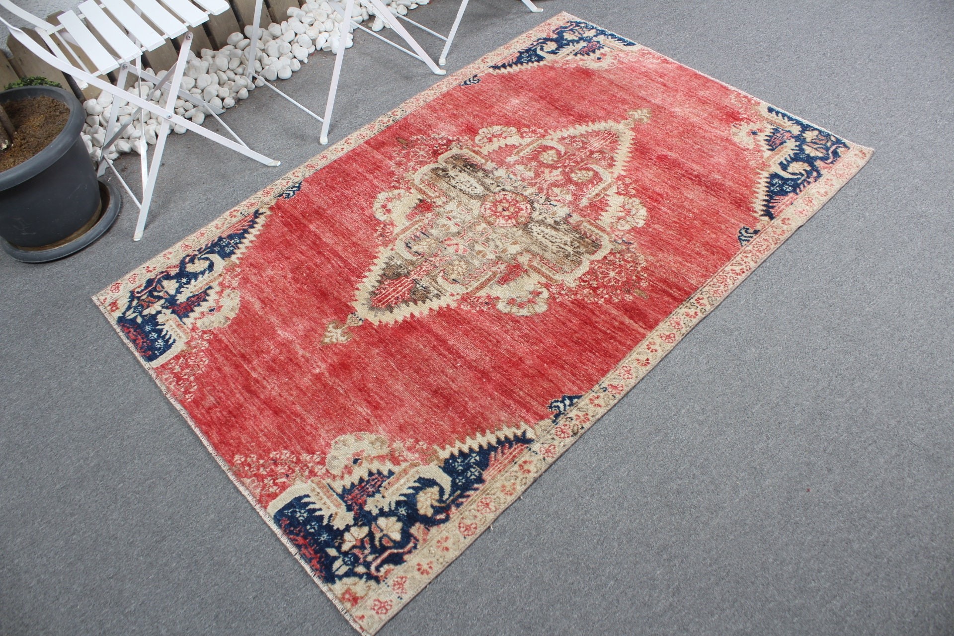 Vintage Rug, Turkish Rug, Nursery Rug, 3.6x5.4 ft Accent Rug, Red Bedroom Rug, Eclectic Rug, Floor Rug, Rugs for Entry