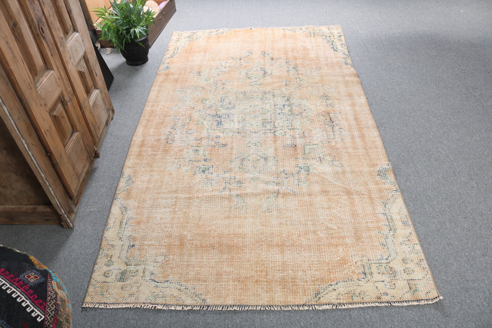 Oturma Odası Halısı, Vintage Halı, Düz Dokuma Halılar, Turuncu 4,2x7,5 ft Alan Halıları, Modern Halılar, Türk Halısı, Açıklama Halıları