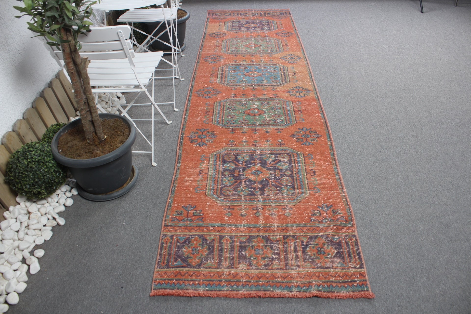 Turuncu Yatak Odası Halıları, Türk Halıları, Merdiven Halısı, Vintage Halılar, Anadolu Halısı, 2.9x11.3 ft Yolluk Halısı, El Yapımı Halı, Koridor Halısı