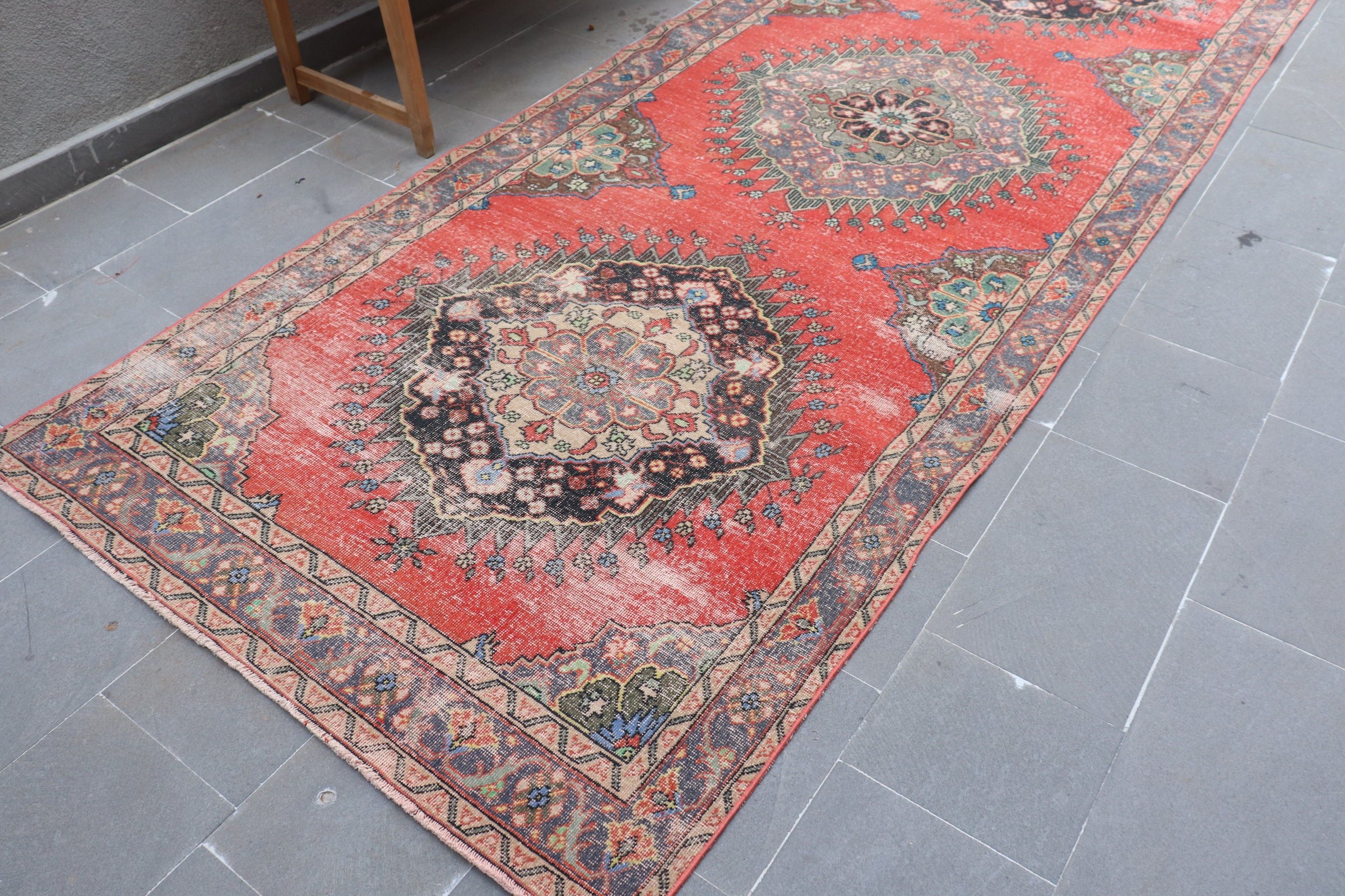 Pale Rug, Red  4.7x12.5 ft Runner Rugs, Vintage Rugs, Rugs for Kitchen, Turkish Rug, Wool Rug, Corridor Rug, Bedroom Rug