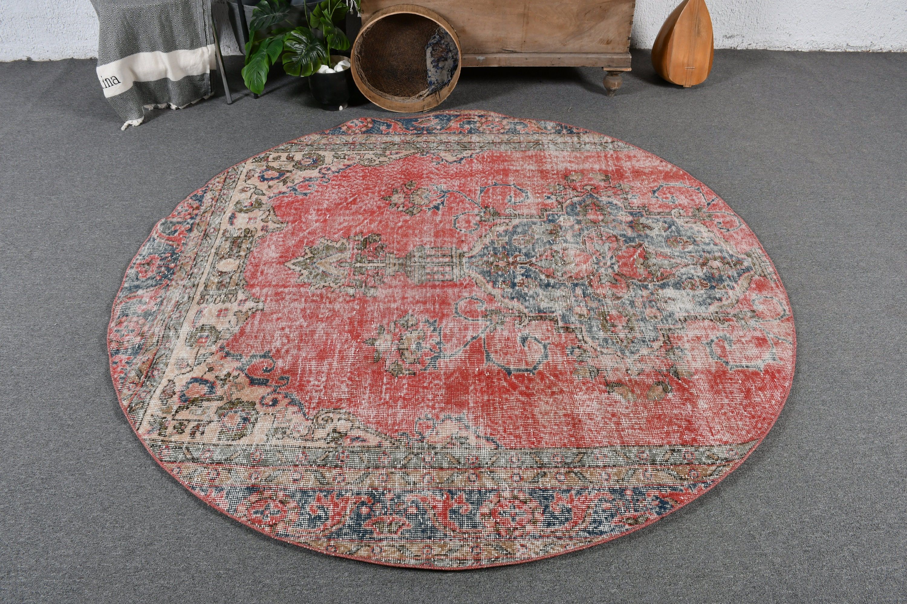 Oriental Rugs, Vintage Rug, Dining Room Rug, Antique Rug, Red Moroccan Rug, Aesthetic Rug, 5.9x5.9 ft Area Rug, Turkish Rug, Kitchen Rug