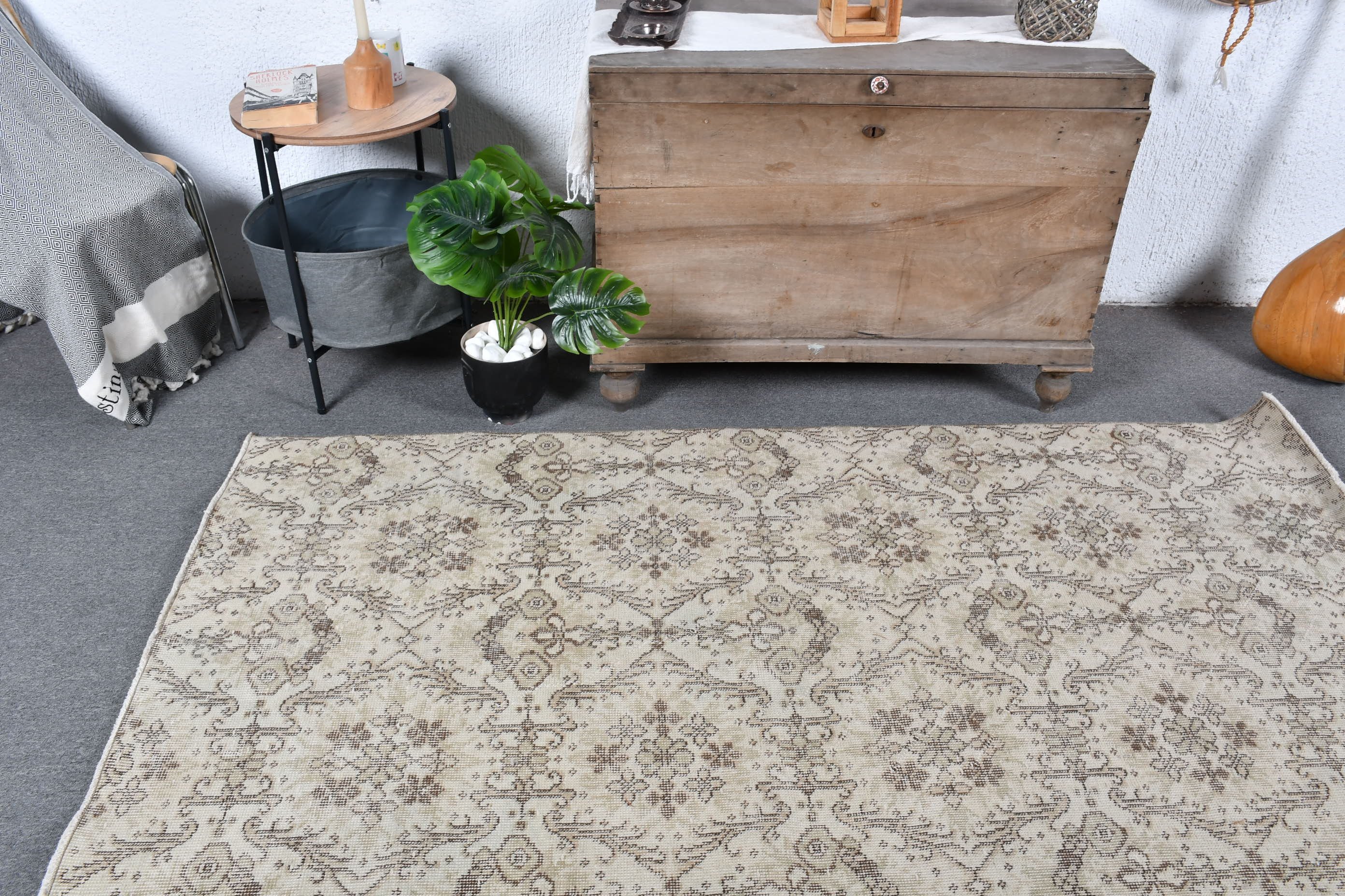 Moroccan Rugs, Rugs for Floor, Turkish Rug, Beige Cool Rug, Kitchen Rug, Vintage Rugs, 3.9x7.1 ft Area Rug, Dining Room Rug, Floor Rug