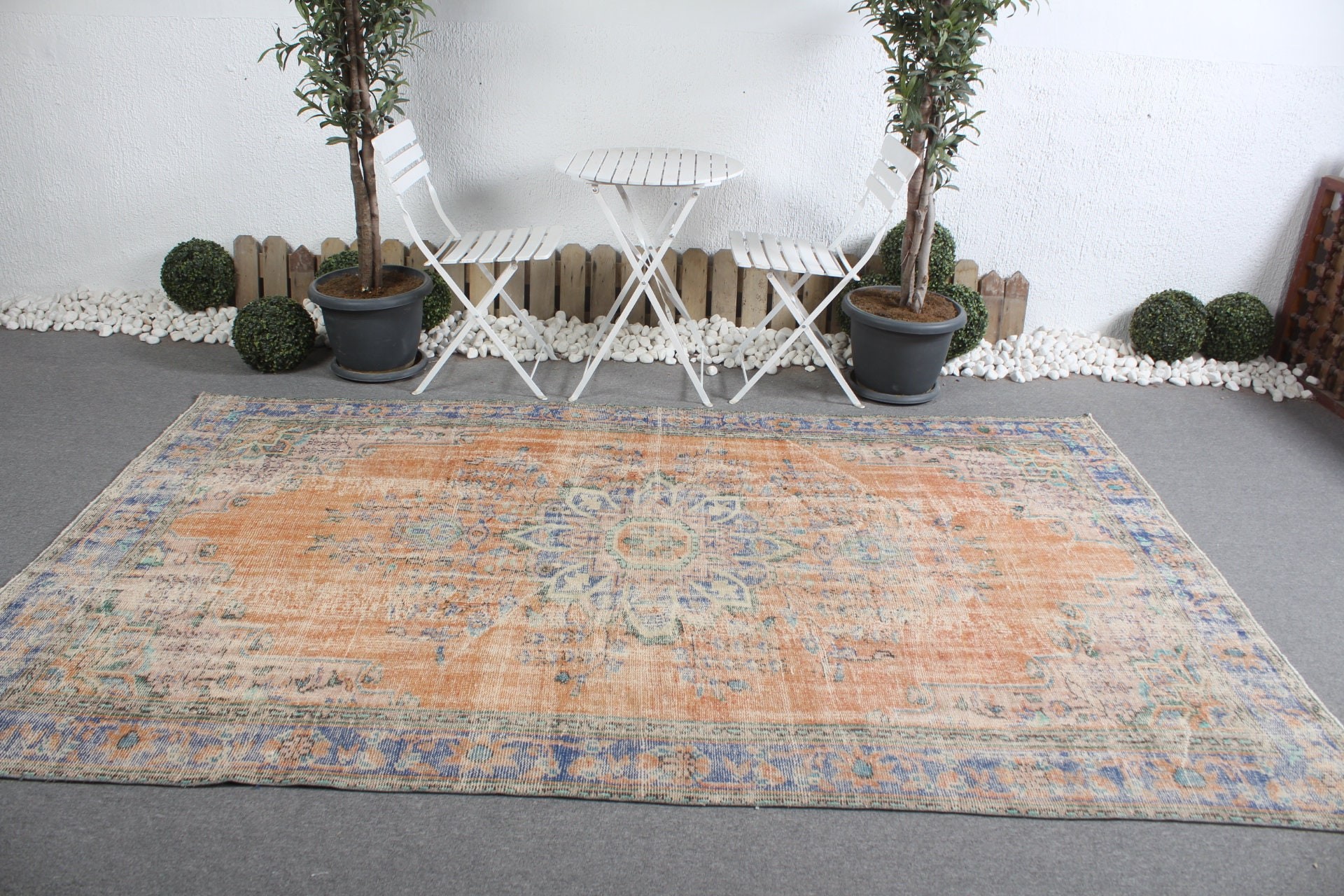 Old Rug, 5.9x9.4 ft Large Rug, Oushak Rugs, Rugs for Bedroom, Turkish Rug, Orange Oriental Rug, Bedroom Rug, Vintage Rugs, Dining Room Rug