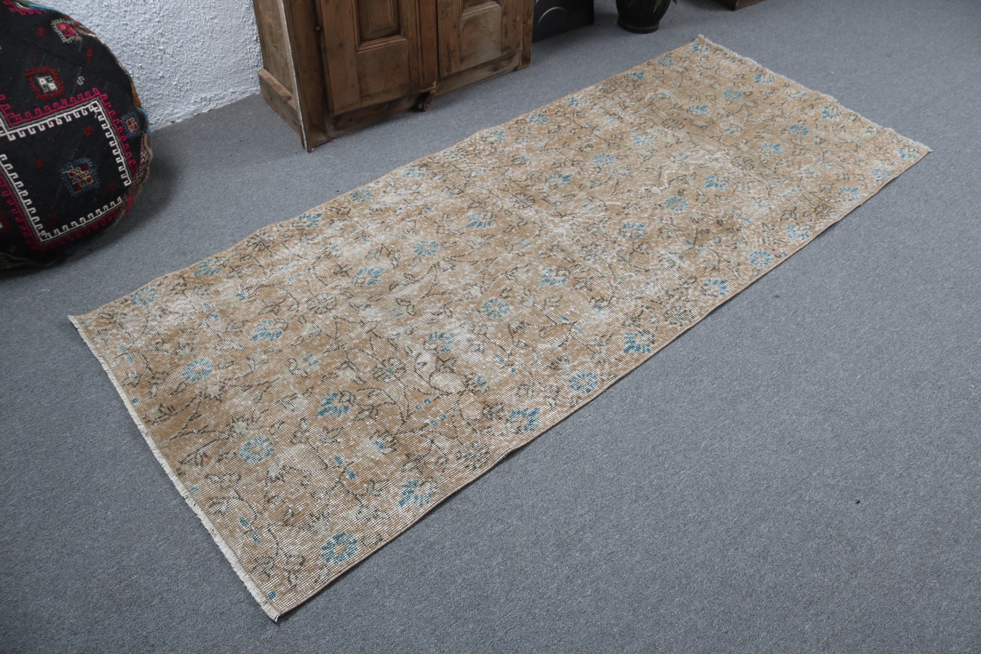 Vintage Halılar, Modern Halılar, 3,1x7,5 ft Accent Halılar, Türk Halısı, Mutfak Halıları, Kahverengi Oushak Halı, Vintage Accent Halı, Anadolu Halıları