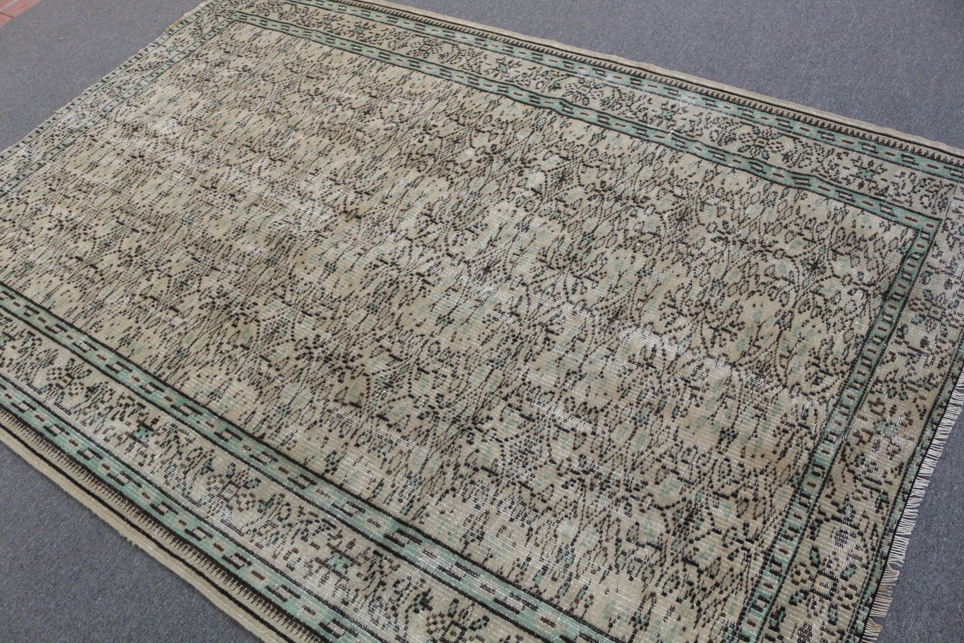 Salon Halısı, Oushak Halısı, Yün Halısı, Vintage Halılar, Türk Halısı, Yemek Odası Halısı, Vintage Dekor Halısı, 5.5x7.9 ft Büyük Halı, Bej Anadolu Halısı