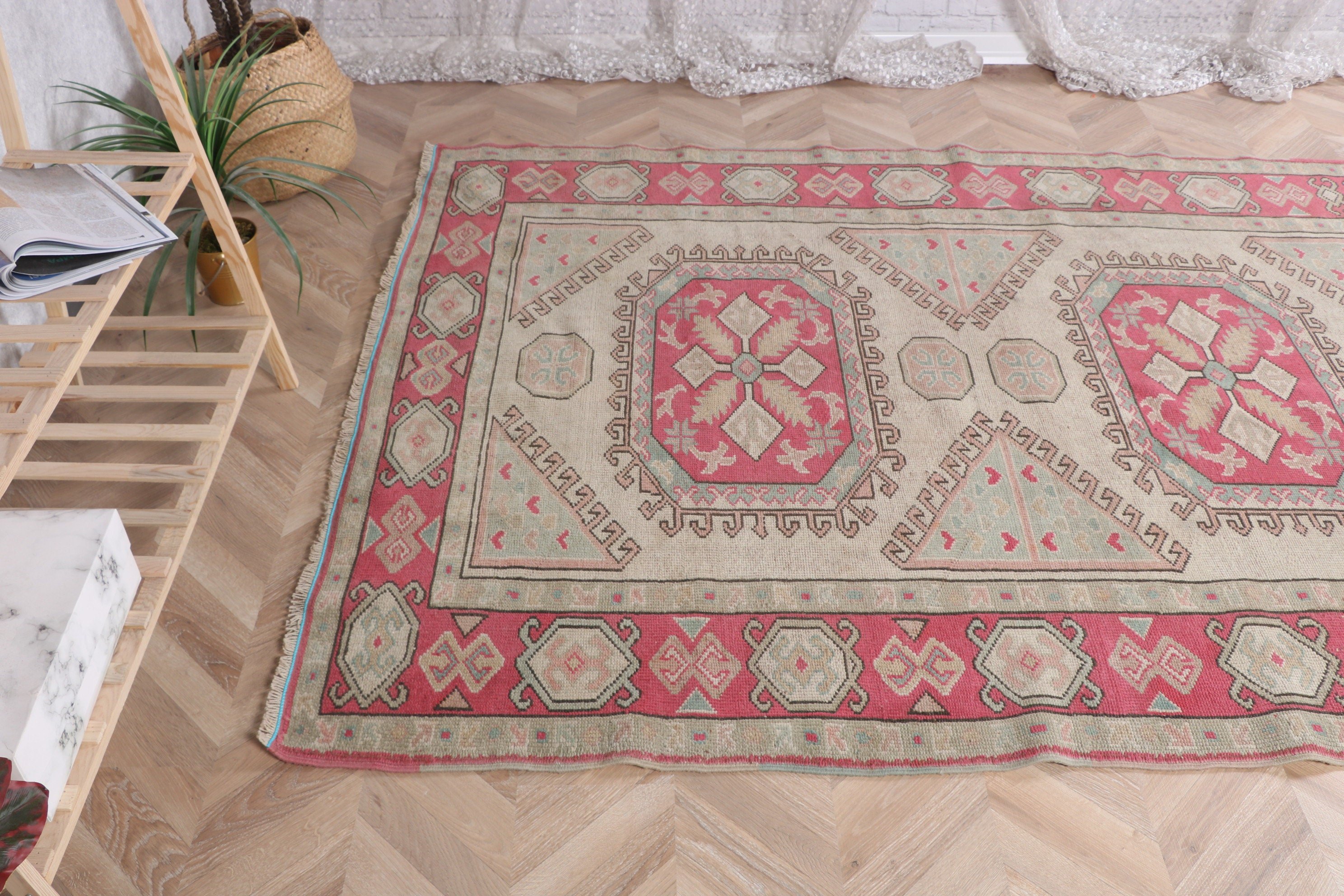 Türk Halısı, Boho Halıları, Oturma Odası Halısı, Pembe Oryantal Halılar, 5,2x7 ft Alan Halısı, Vintage Alan Halıları, Etnik Halılar, Vintage Halı, Fas Halıları