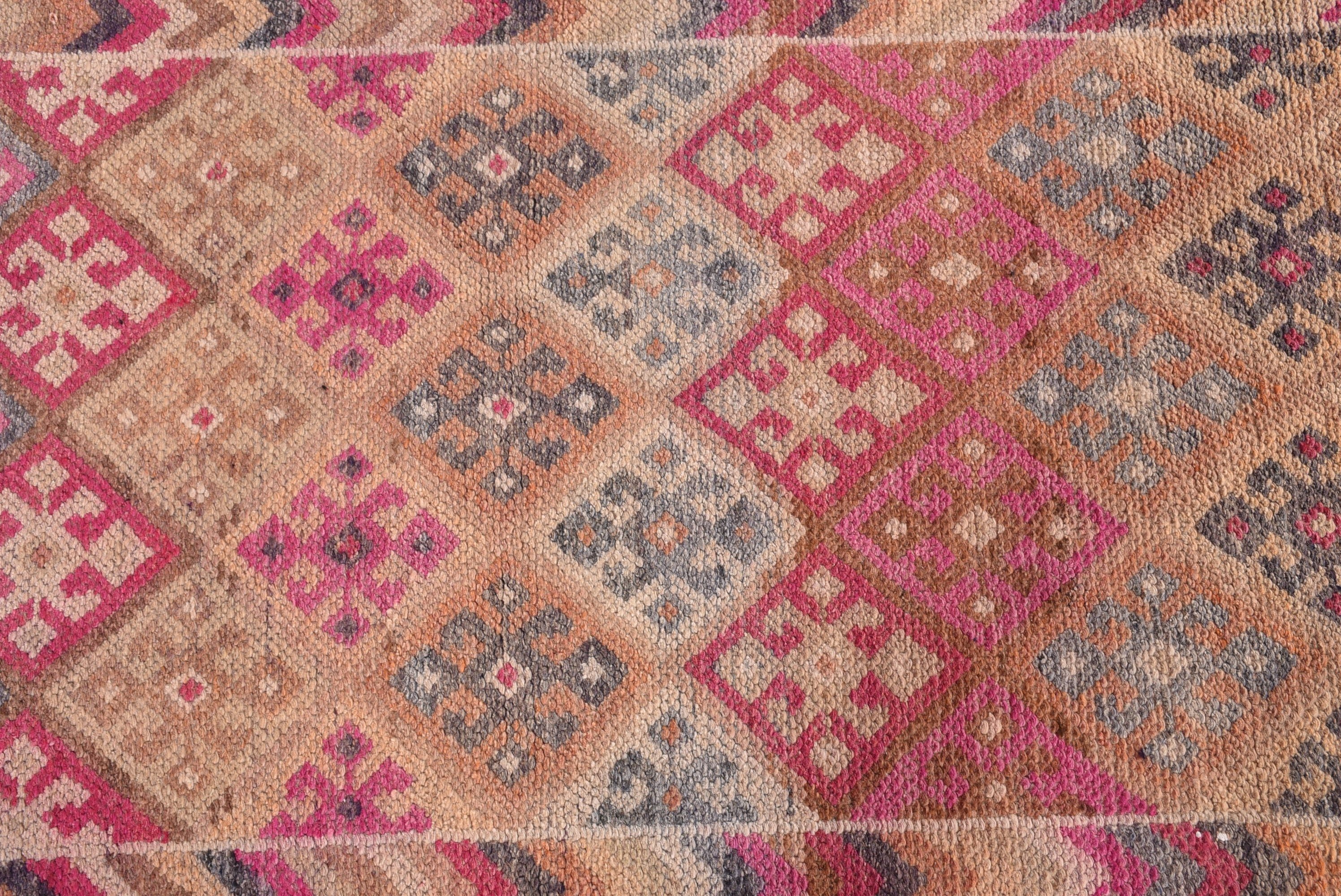 Handwoven Rugs, 2.6x11.9 ft Runner Rug, Turkish Rugs, Rugs for Runner, Long Runner Rugs, Vintage Rug, Bedroom Rugs, Pink Cool Rug