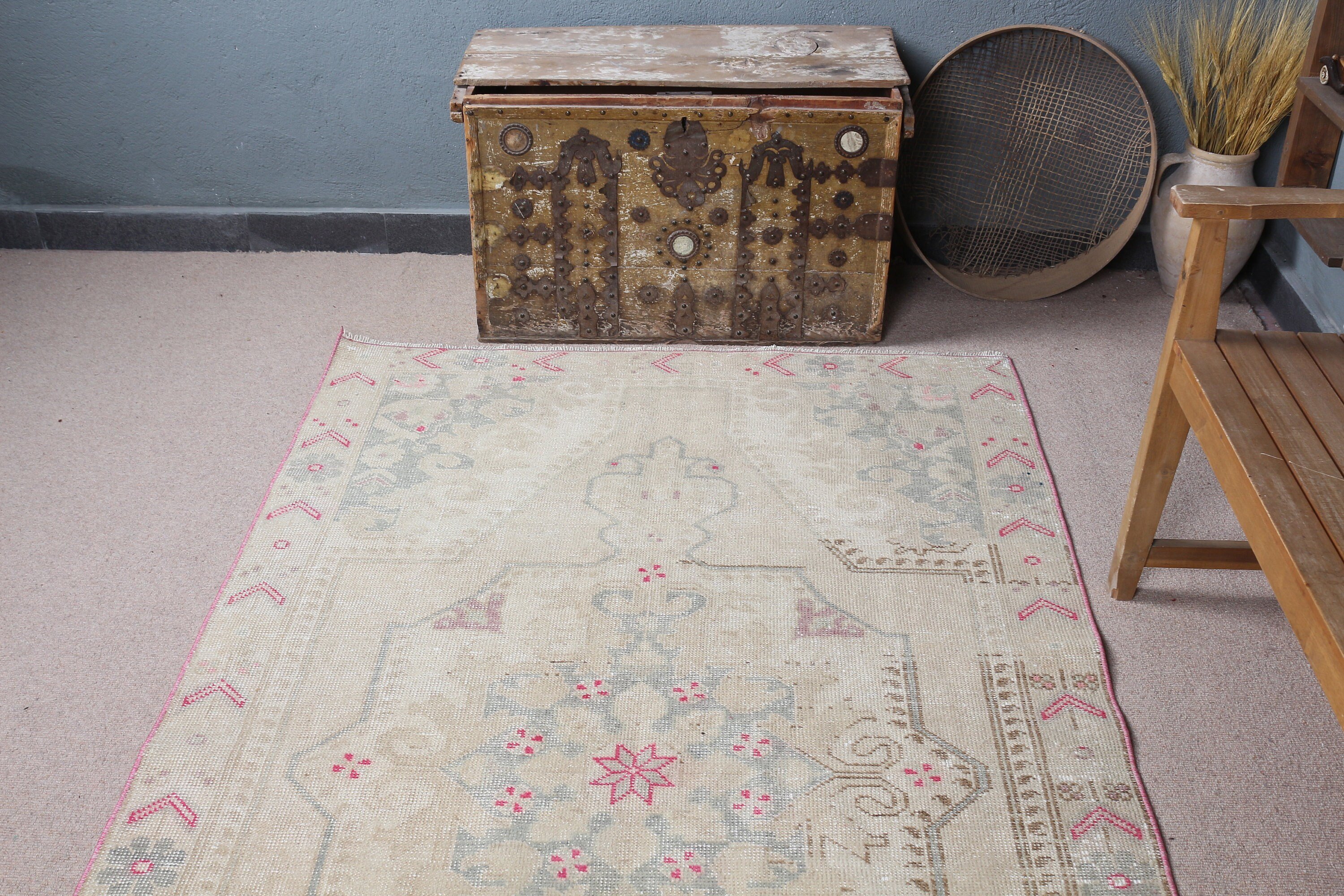 Dining Room Rugs, Turkish Rug, Vintage Rugs, Oriental Rugs, Old Rugs, Beige Bedroom Rug, Nursery Rug, 4.3x7.4 ft Area Rug