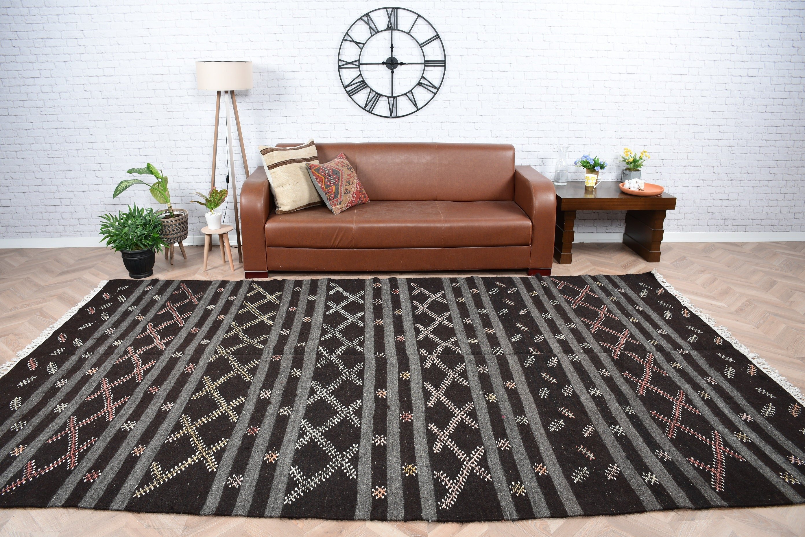 Havalı Halılar, Ofis Halısı, 7x11.6 ft Büyük Boy Halılar, Salon Halısı, Yemek Odası Halısı, Türk Halıları, Fas Halıları, Kilim, Vintage Halı, Kahverengi Yün Halı