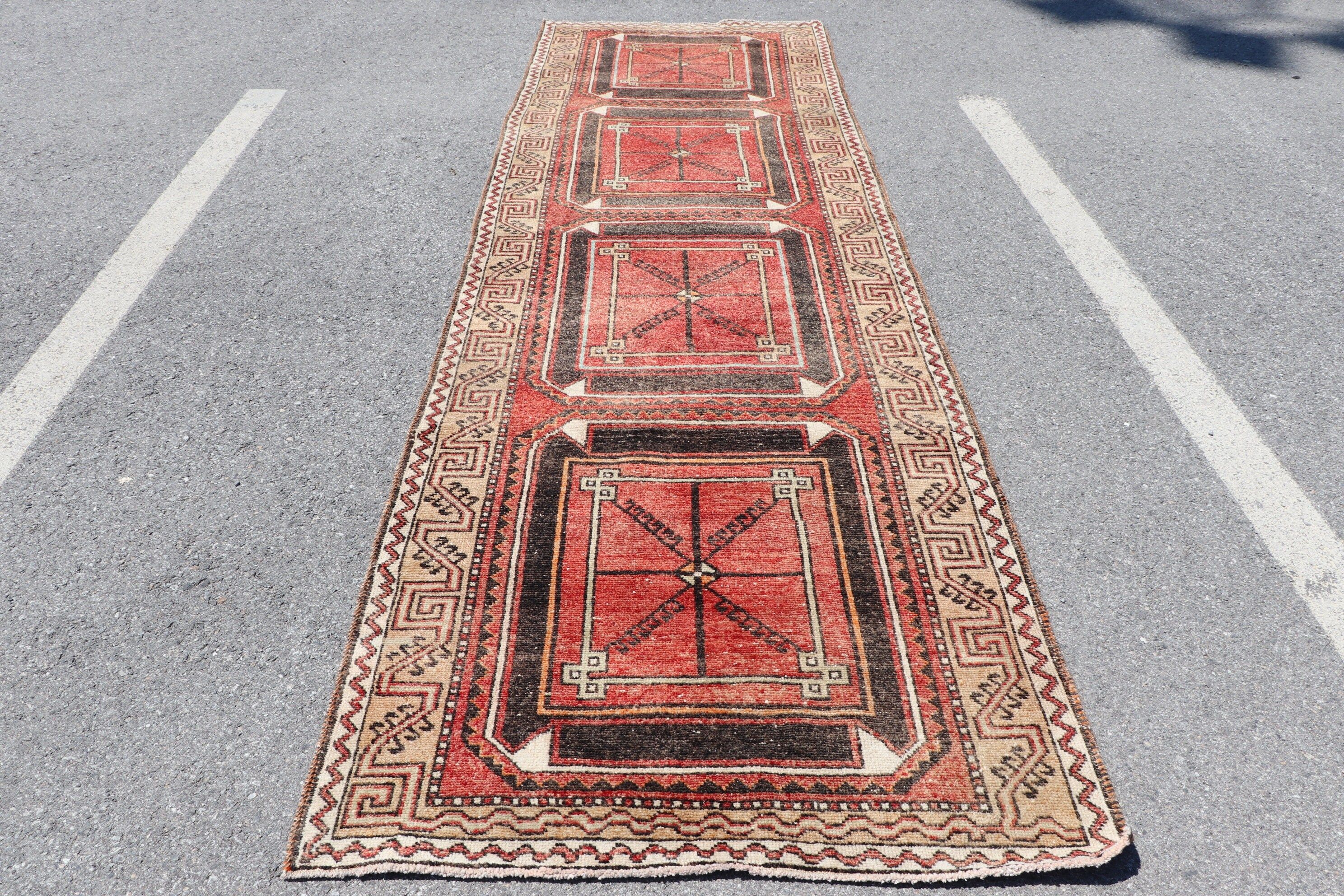 3.8x12.5 ft Runner Rug, Oriental Rug, Rugs for Stair, Floor Rug, Hallway Rugs, Natural Rug, Vintage Rug, Turkish Rugs, Red Oushak Rug